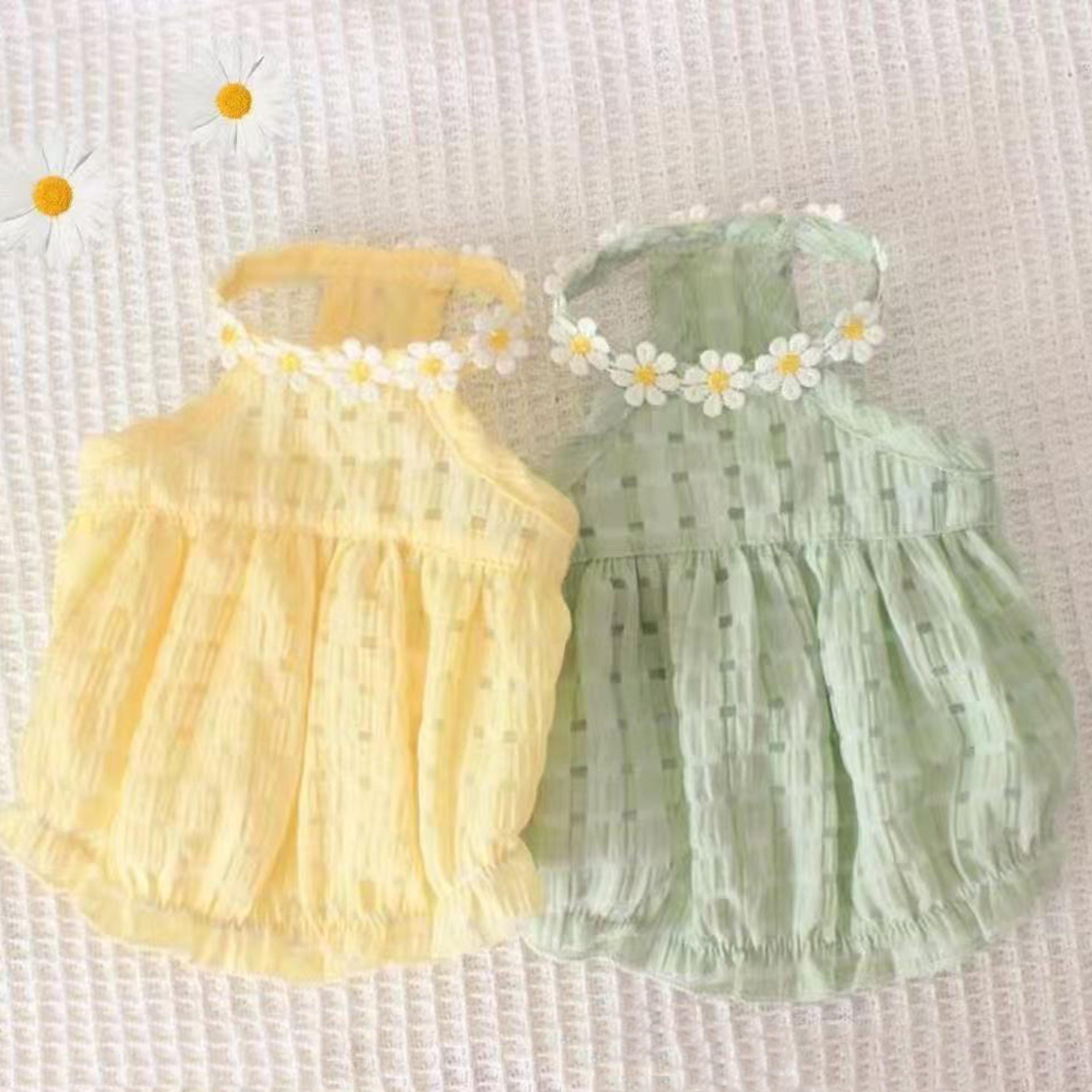 summer small dog dress with floral wreath collar breathable pet dress for cats & puppies