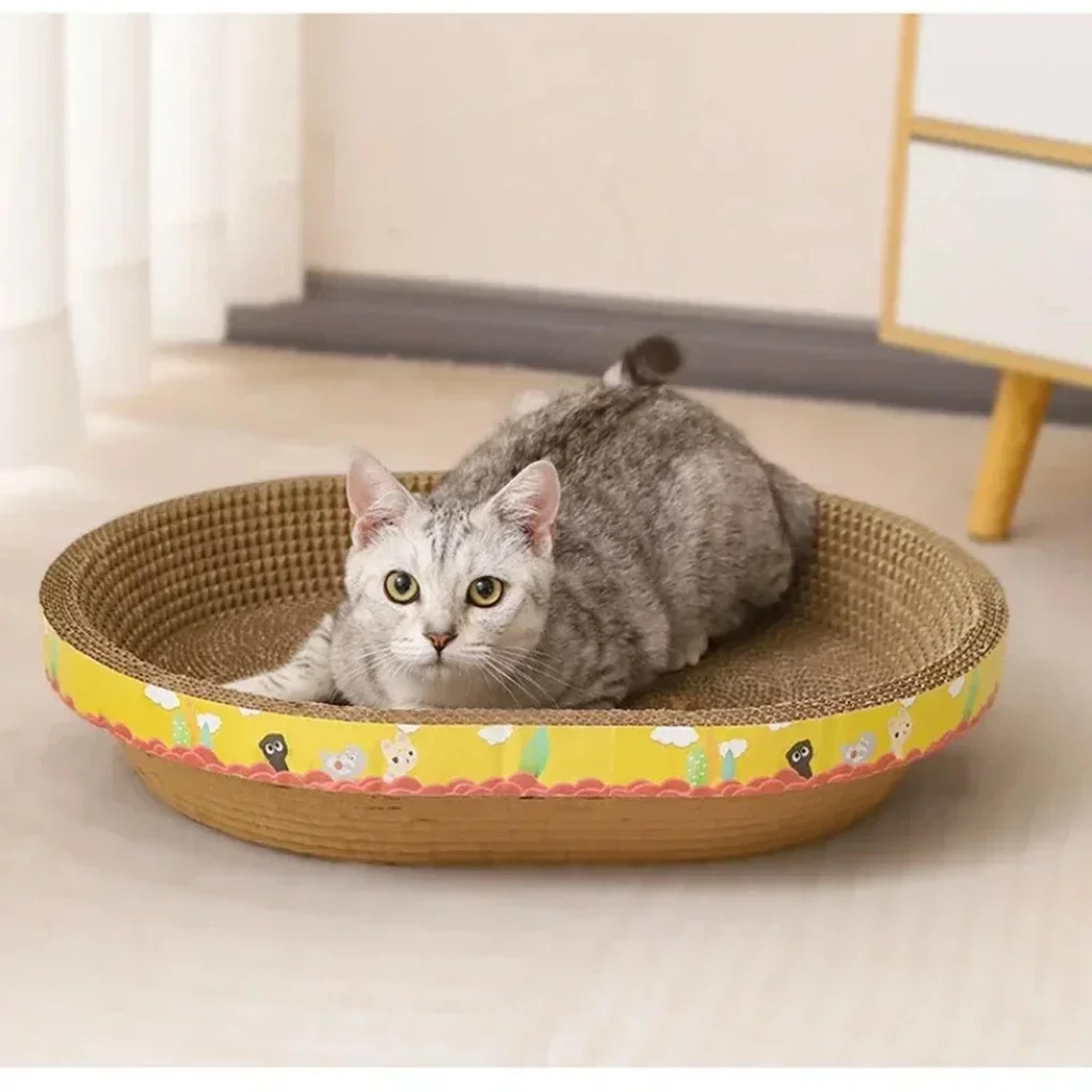 Oval Cat Scratching Board Corrugated Cat Scratcher Bed With Catnip For Furniture Protection 2