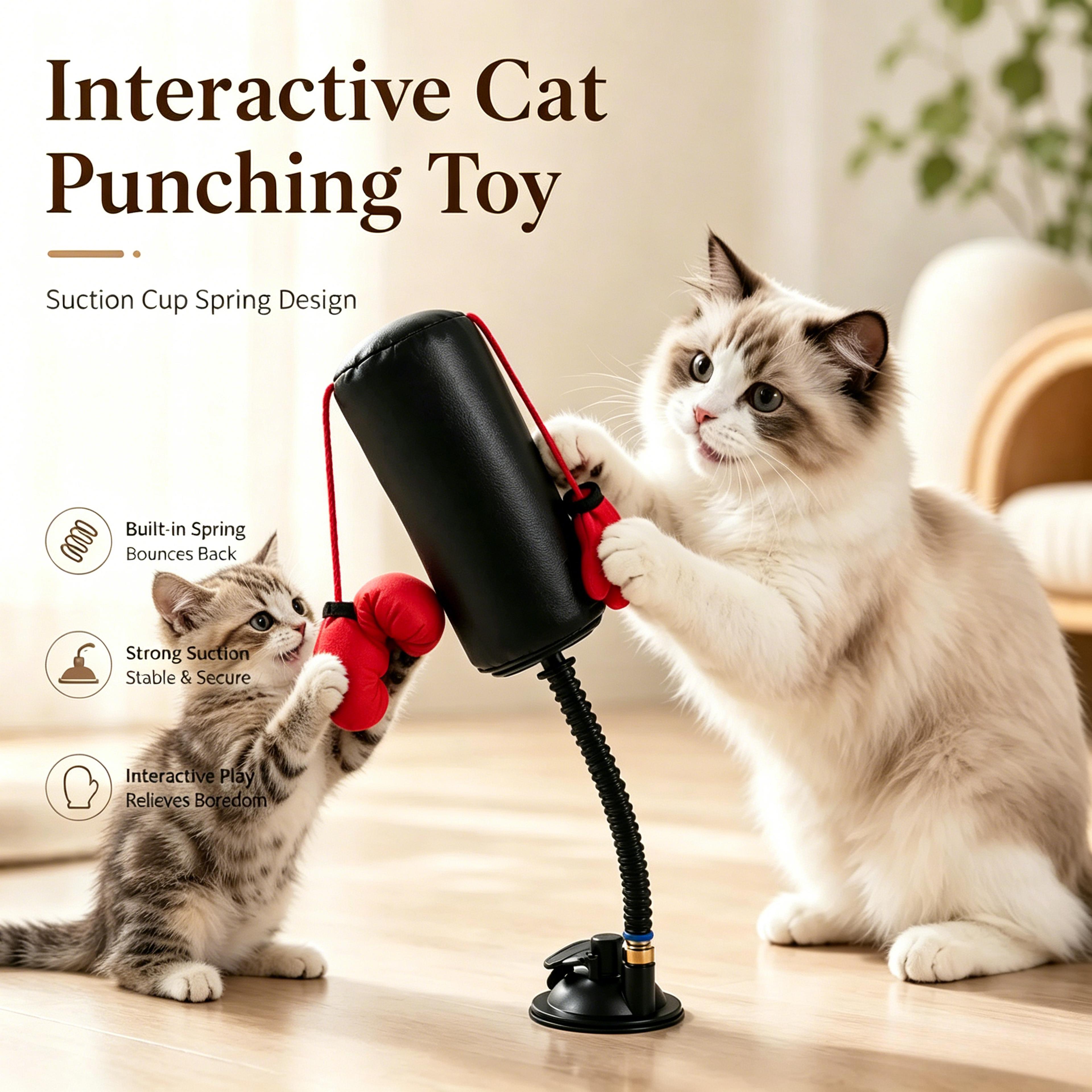Interactive Cat Boxing Toy With Dangling Gloves For Indoor Cats Funny Cat Teaser Toy 0