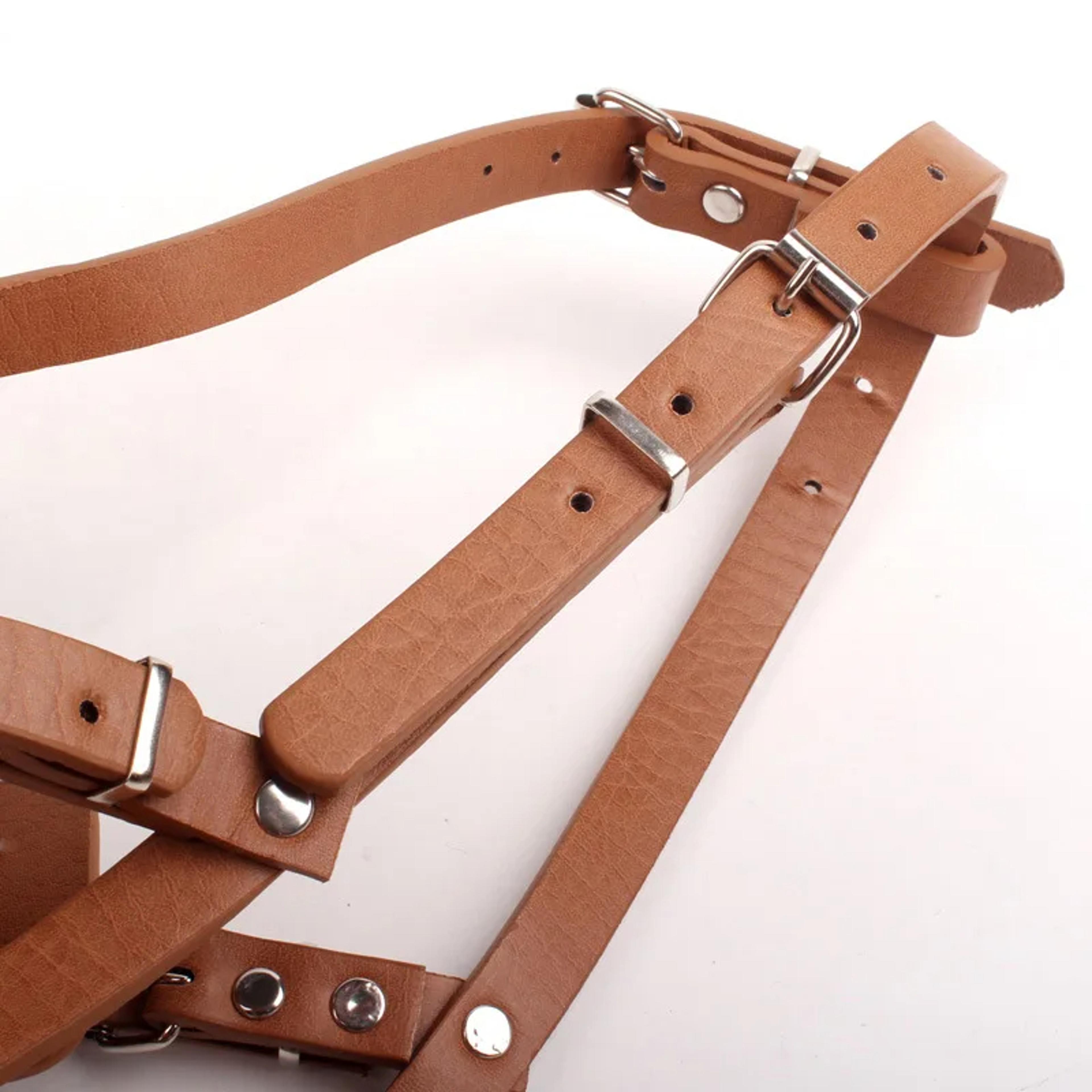 Adjustable Dog Muzzle Breathable Leather Metal Basket Dog Muzzle For Safe Training  Walks 3