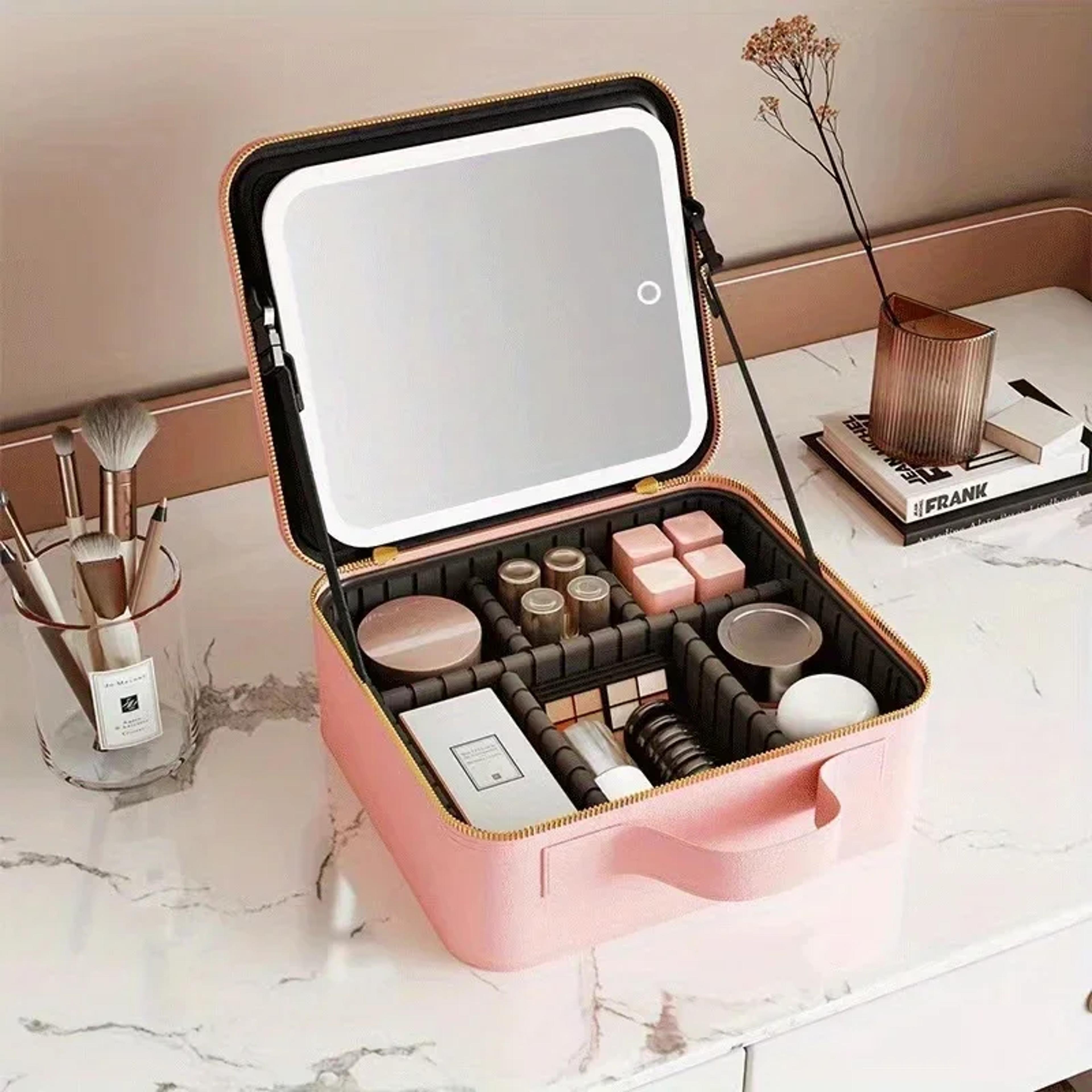 travel makeup bag with mirror led makeup case cosmetic organizer with adjustable dividers