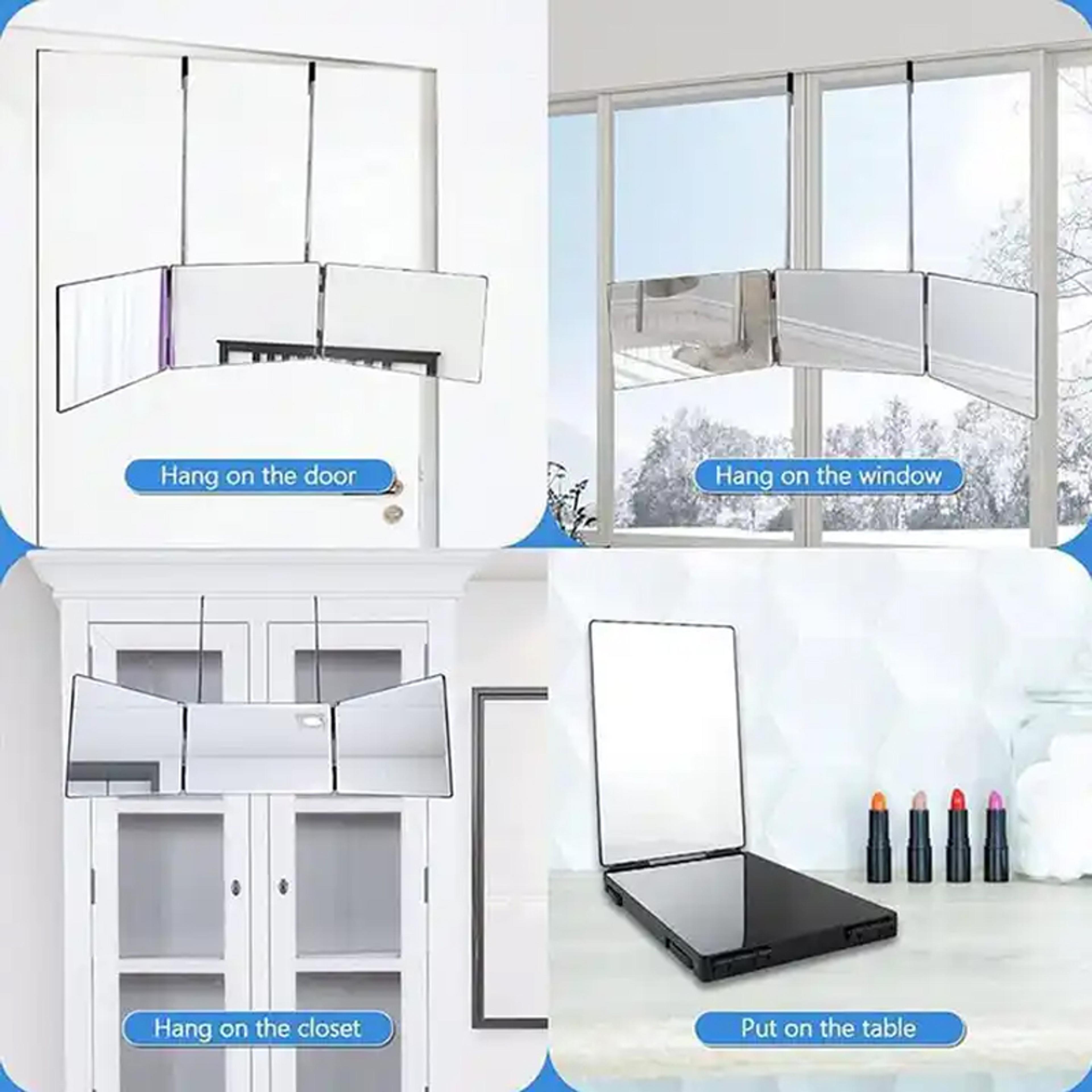 Way Mirror Trifold Vanity Mirror With Adjustable Hook For Hair Cutting  Makeup 5