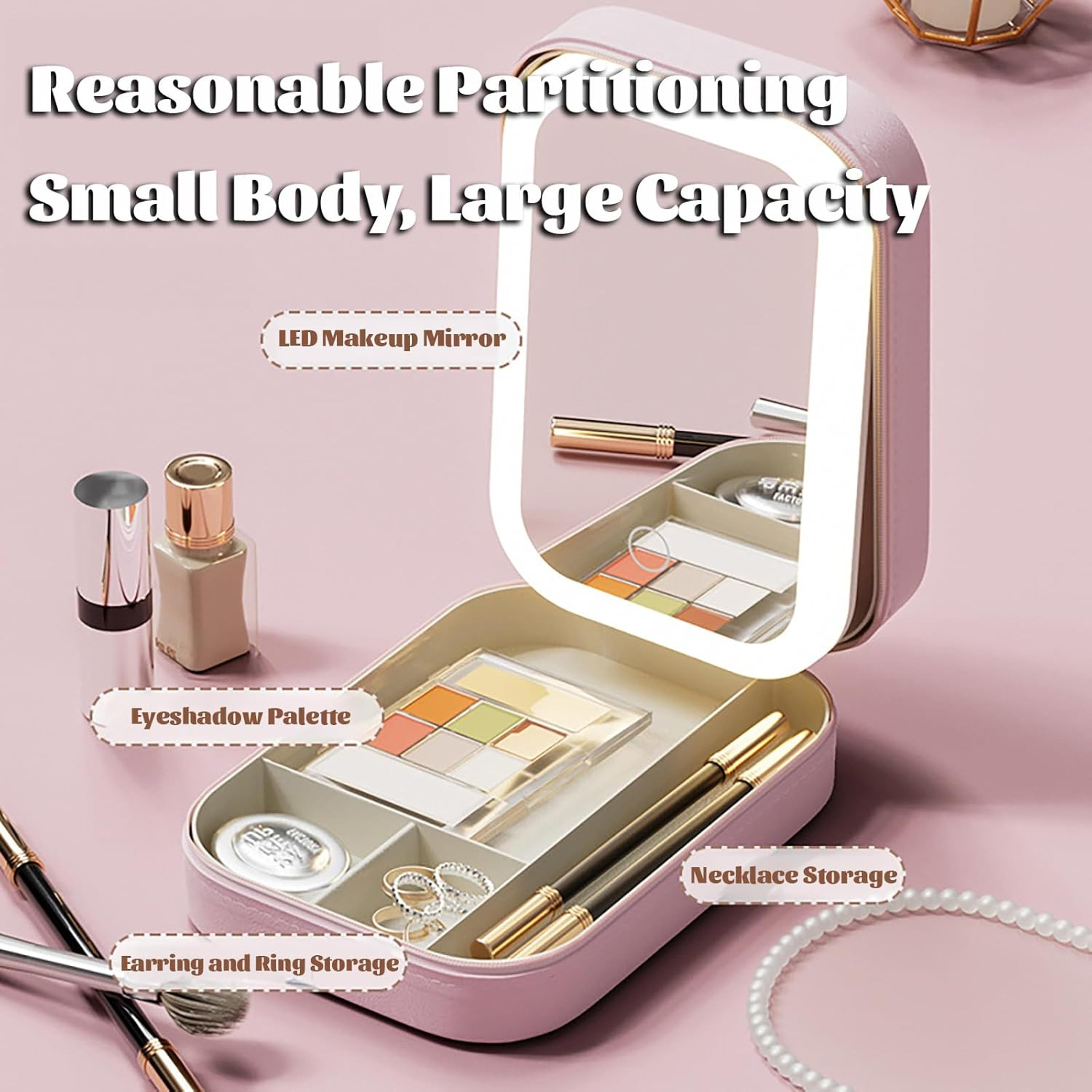 portable travel makeup bag with led makeup mirror & adjustable light cosmetic organizer