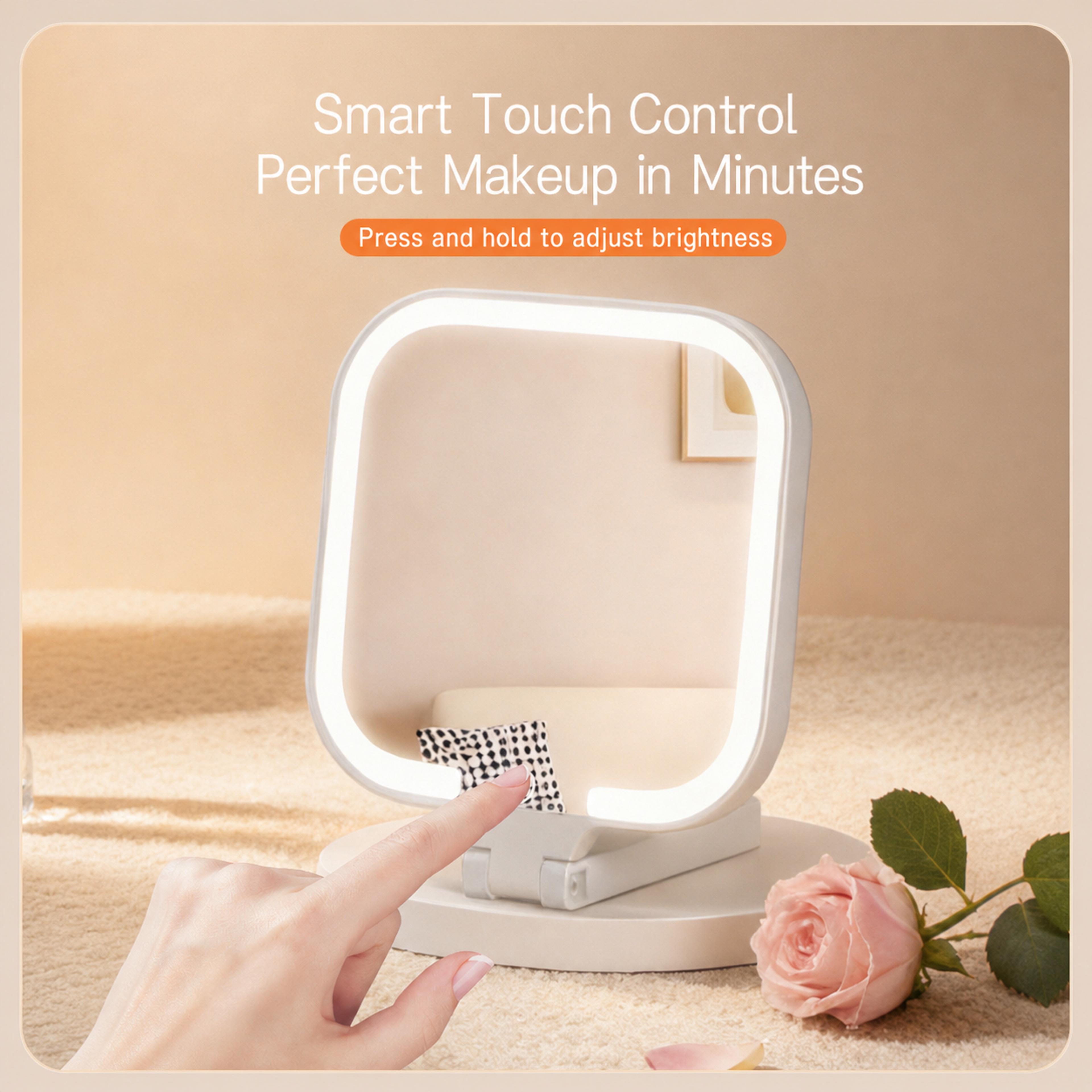 Portable LED Makeup Mirror With Color Dimmable Light  Foldable Travel Design 3
