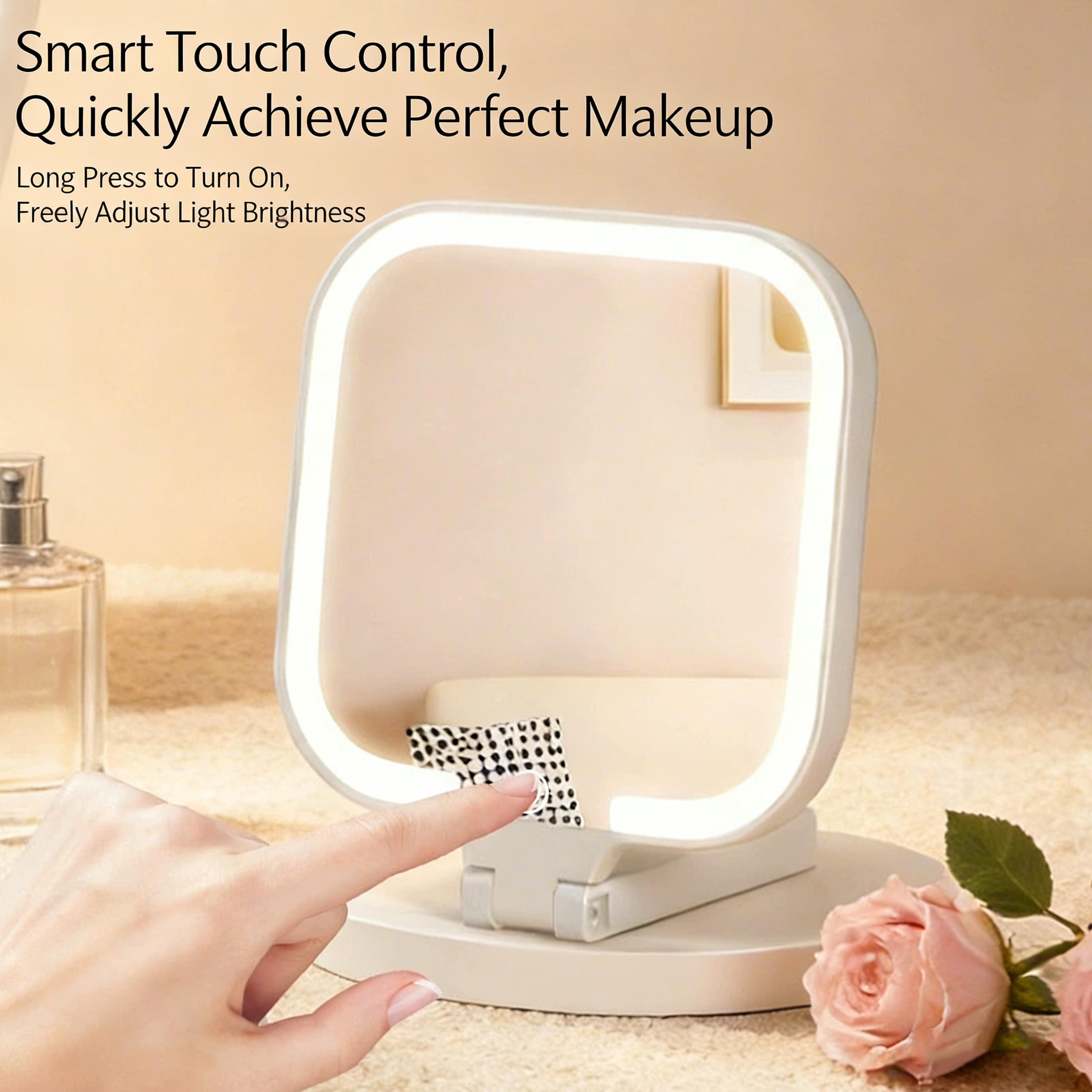 LED Makeup Mirror Rechargeable Portable Vanity Mirror With Touch Control  180 Foldable Stand 3