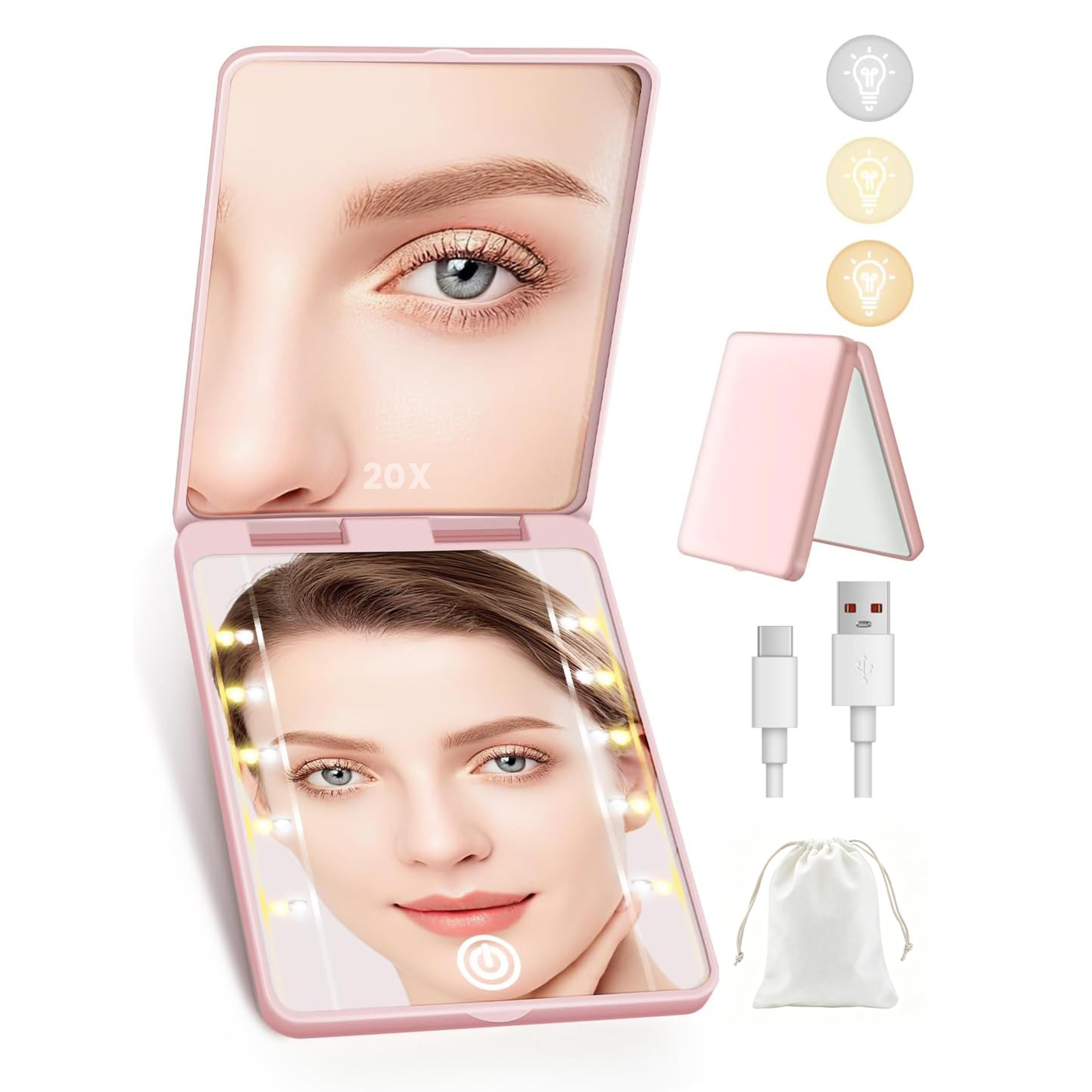 led compact mirror with magnifying mirror rechargeable travel makeup mirror with light modes