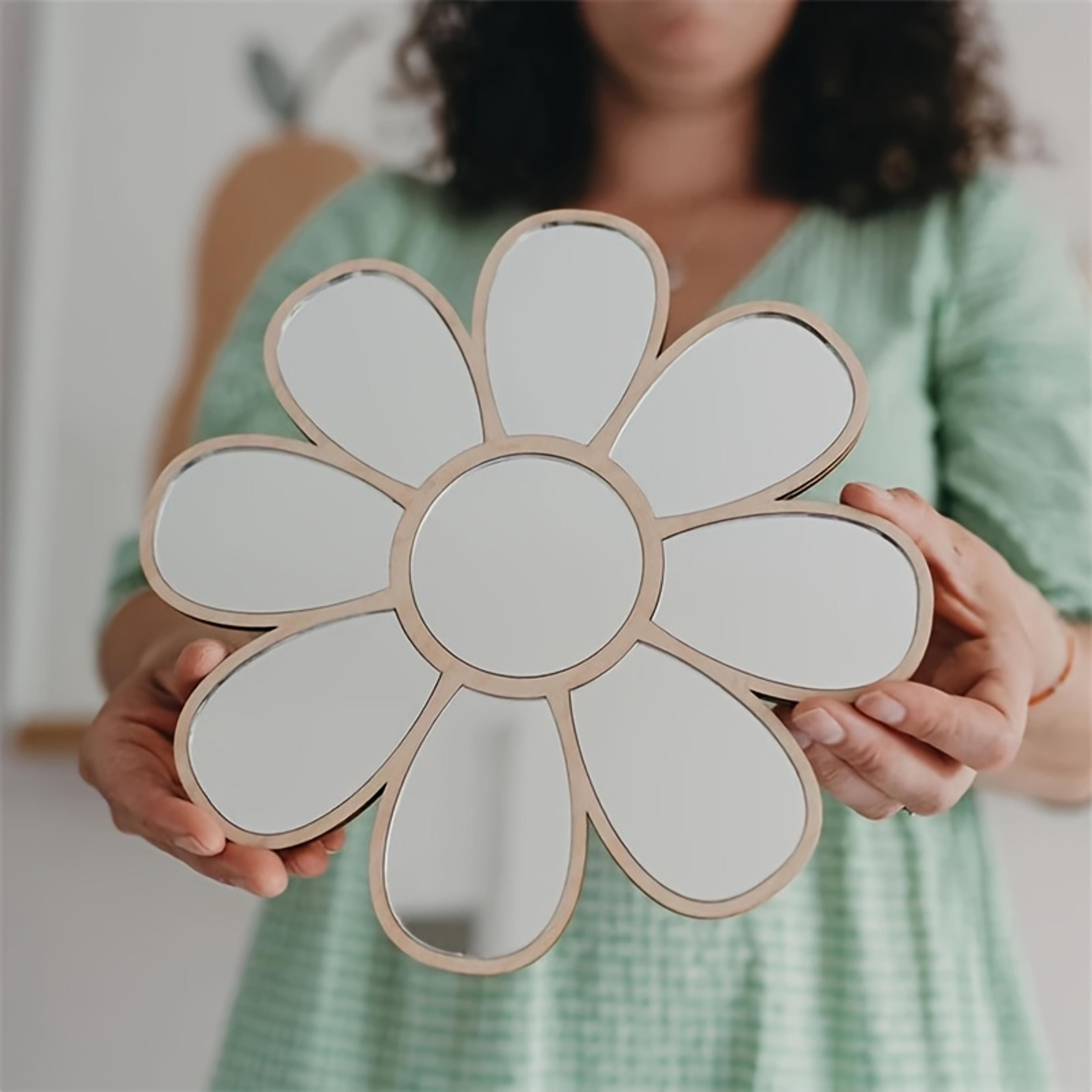 nordic daisy wall mirror wooden acrylic decorative mirror for girls bedroom wall decor