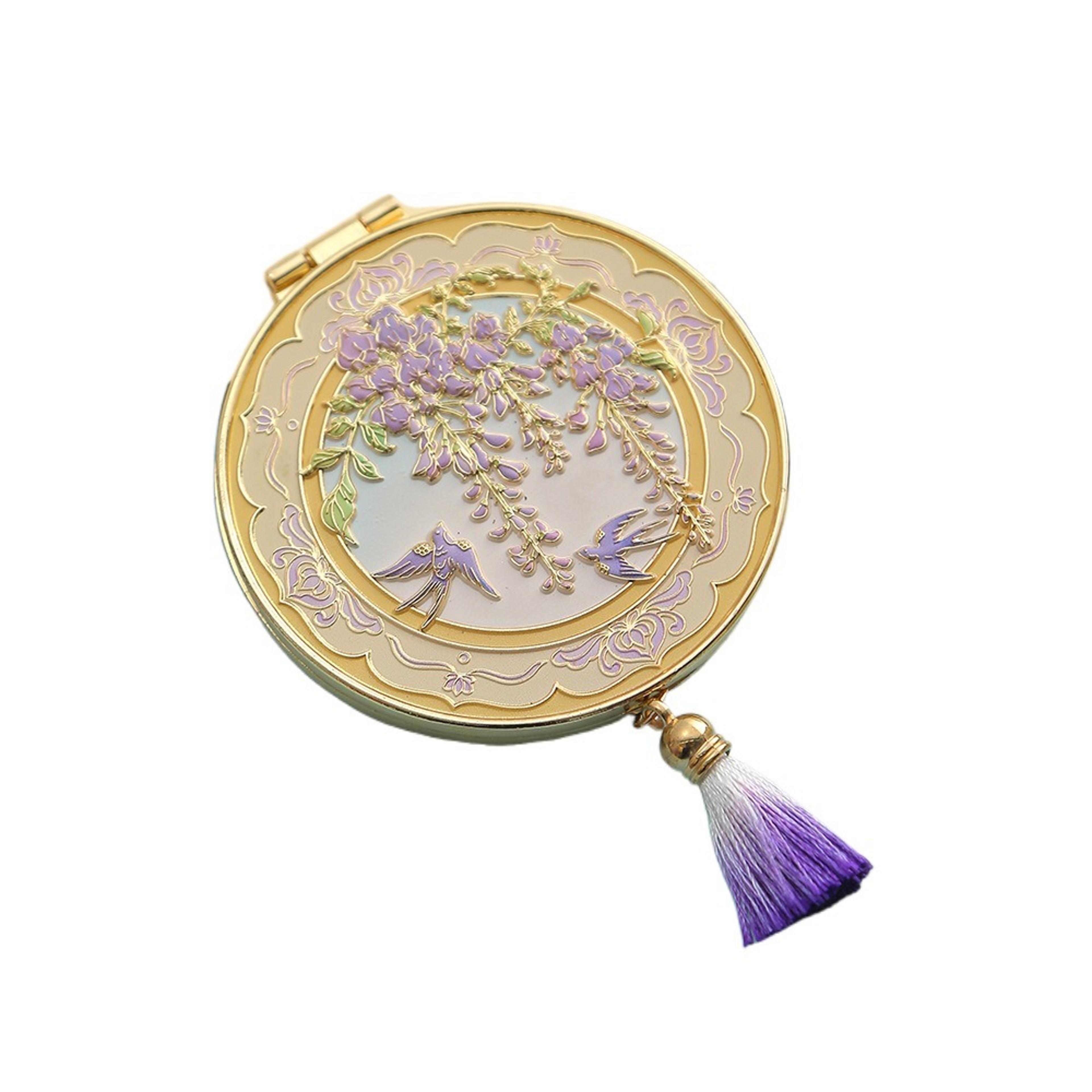 Vintage Compact Makeup Mirror Portable Folding Metal Pocket Mirror For Travel  Everyday Beauty 8
