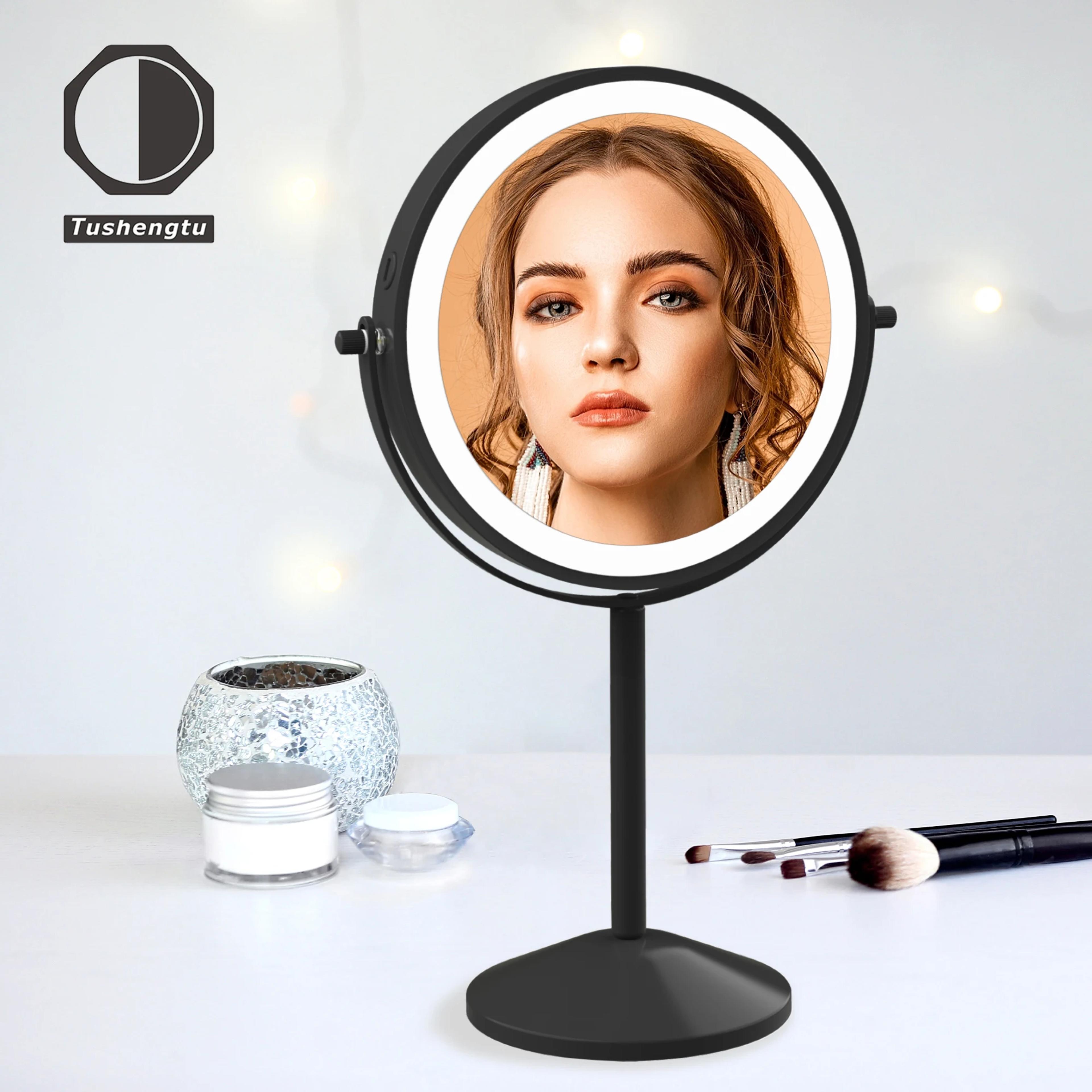 Lighted Makeup Mirror With Magnifying Mirror Rechargeable LED Vanity Mirror 360 Double Sided 4