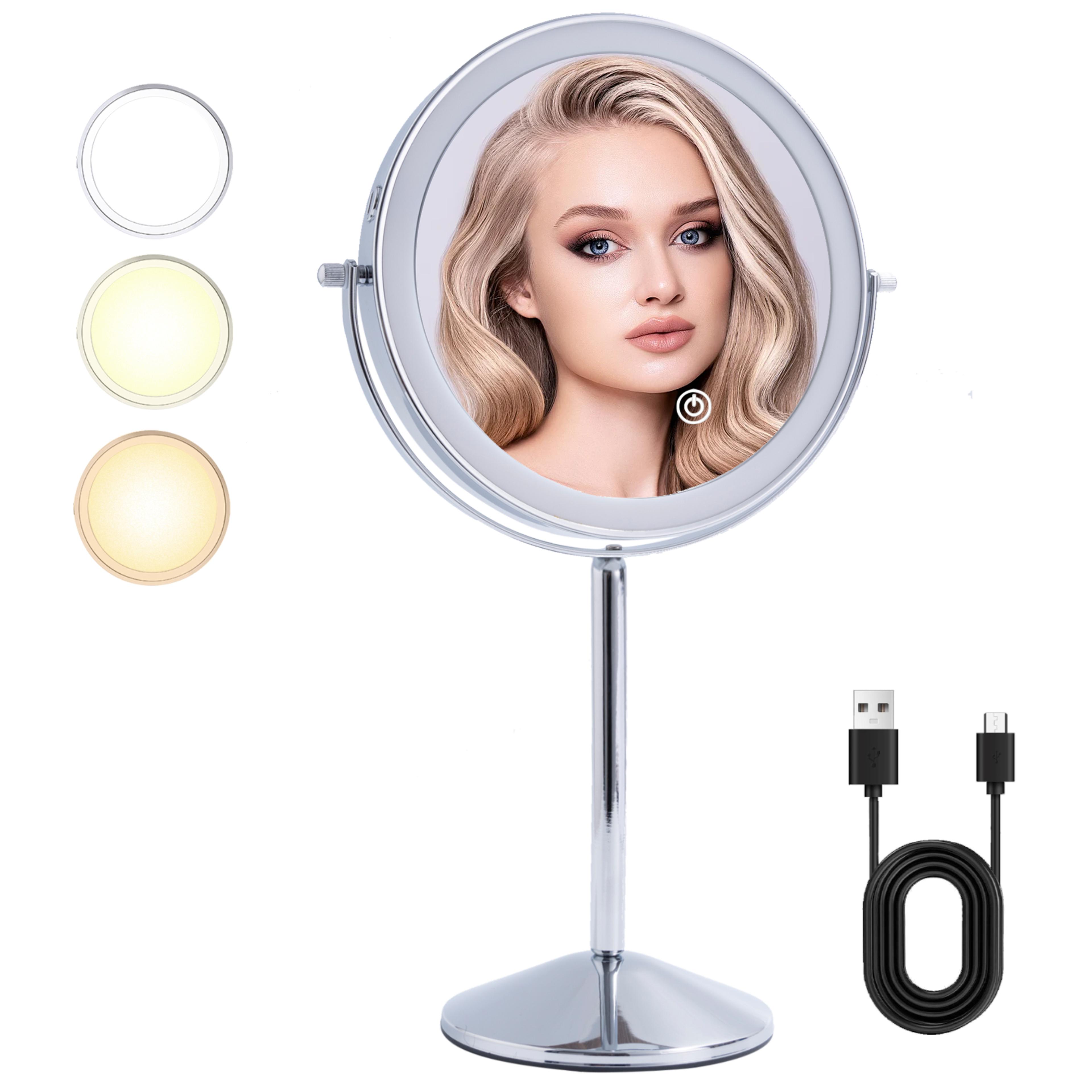 Lighted Makeup Mirror With Magnifying Mirror Rechargeable LED Vanity Mirror 360 Double Sided 9