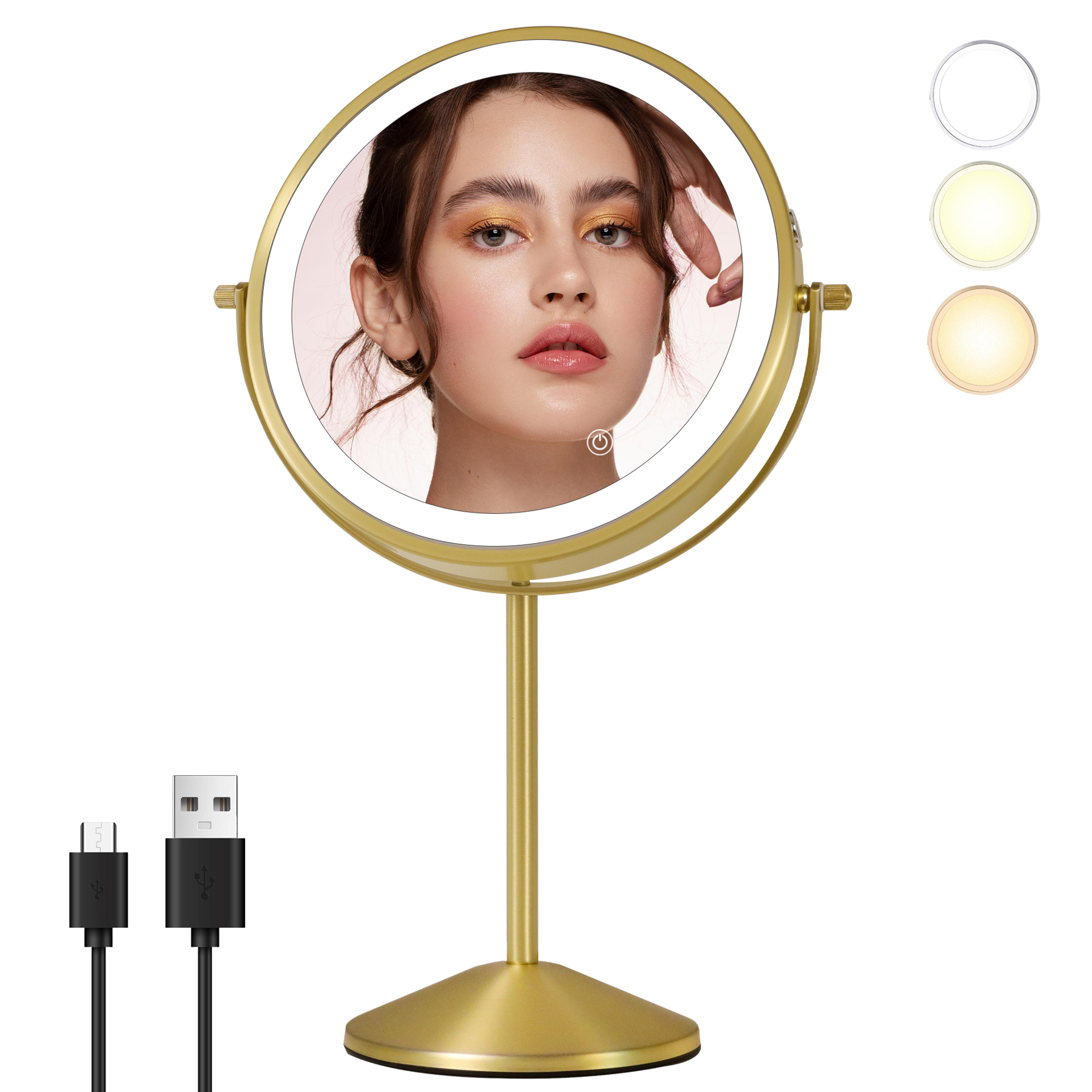 Lighted Makeup Mirror With Magnifying Mirror Rechargeable LED Vanity Mirror 360 Double Sided 6