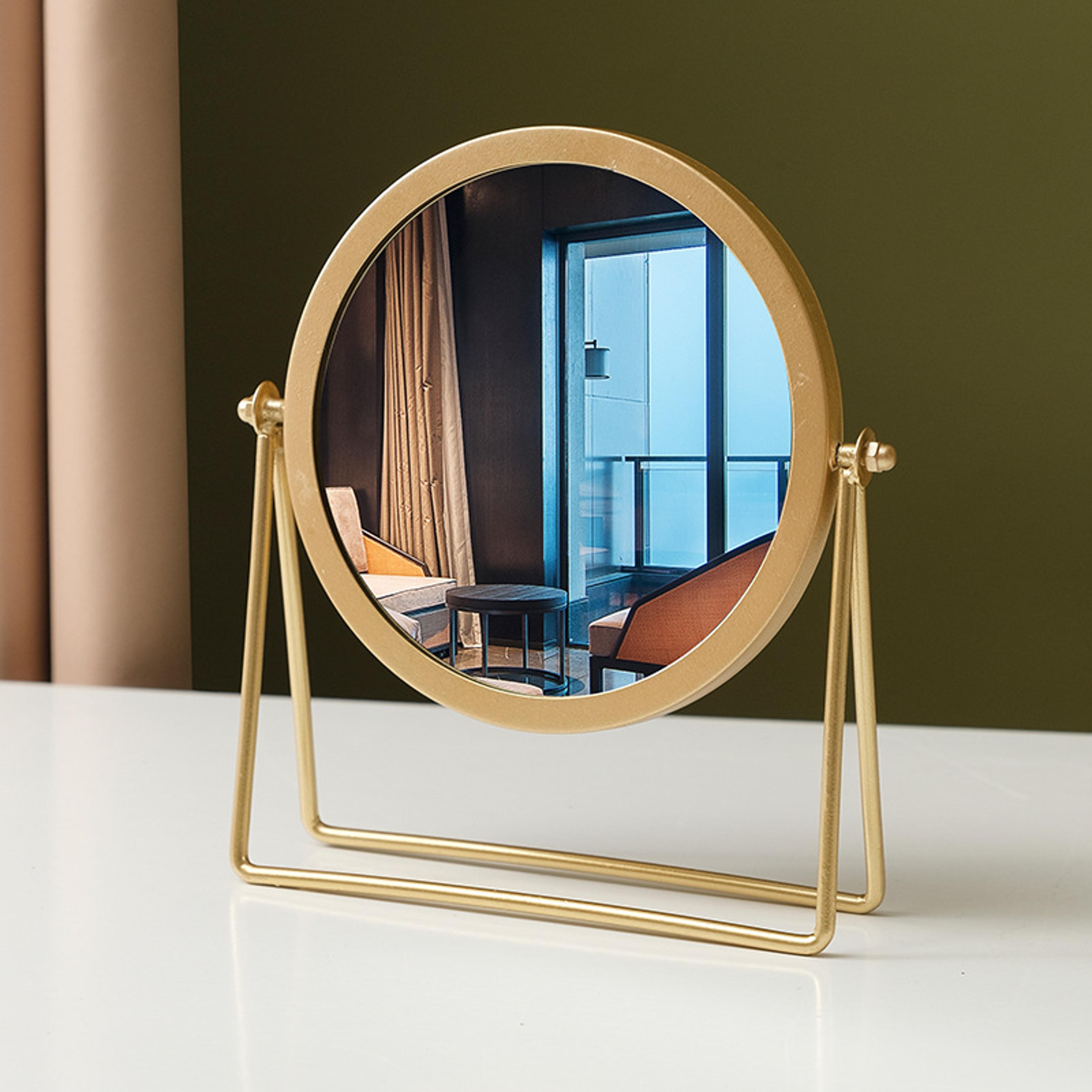 Vintage Round Desktop Makeup Mirror With 360 Rotating Metal Stand For Vanity  Dressing Table 1