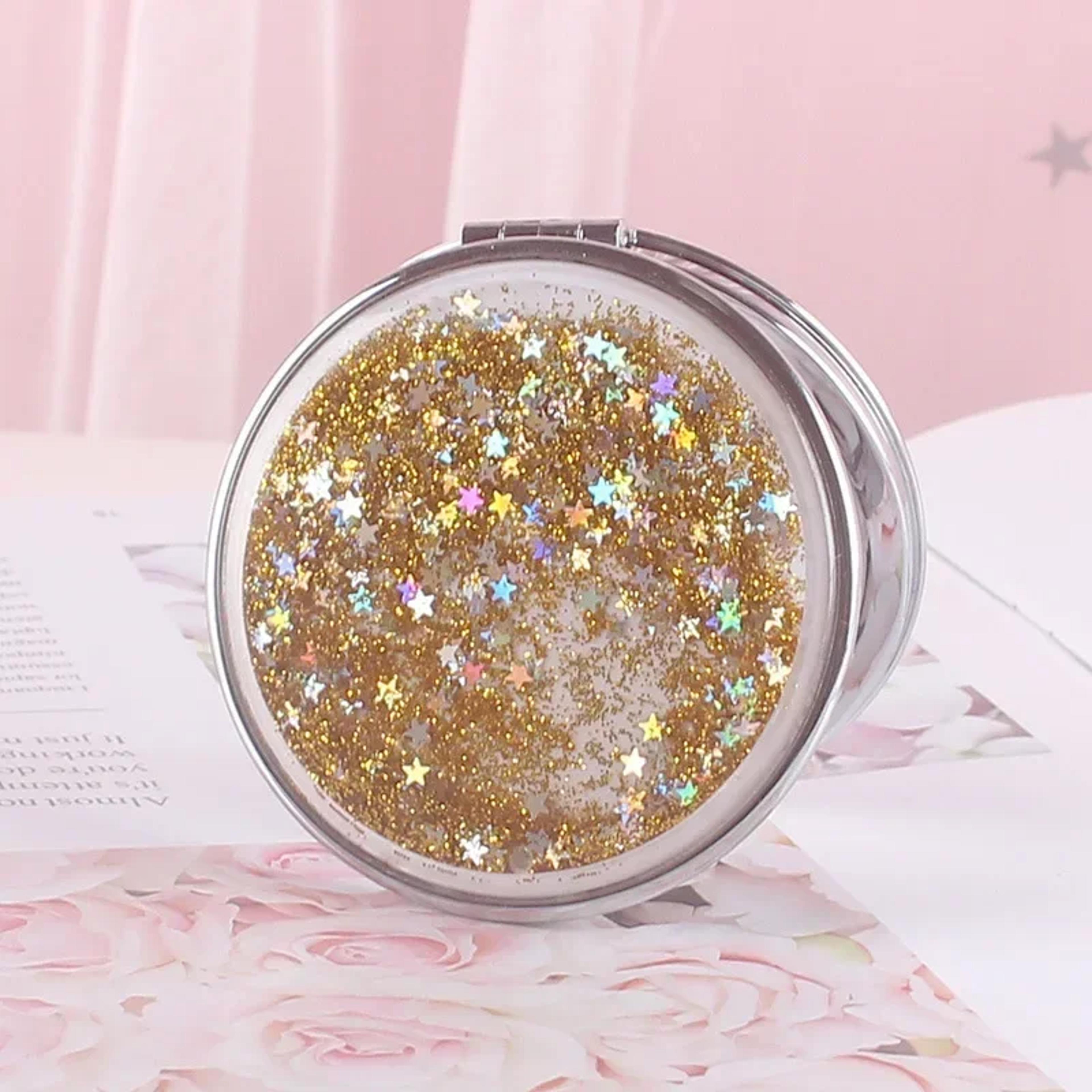 Flowing Sand Compact Pocket Mirror With 2X Magnifying DoubleSided Travel Makeup Mirror 2