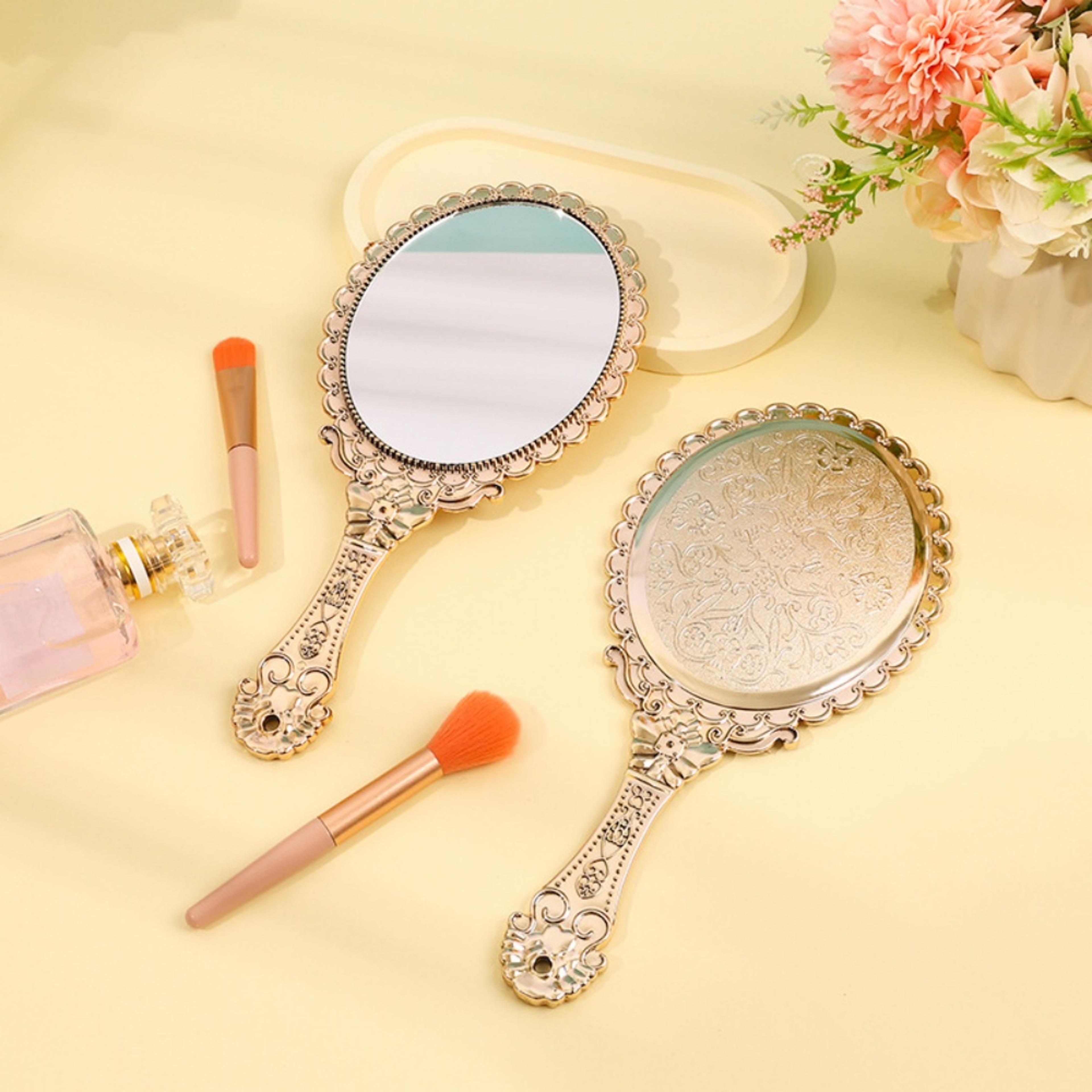Vintage Handheld Makeup Mirror Portable Retro Vanity Mirror For Makeup Travel  Daily Grooming 3