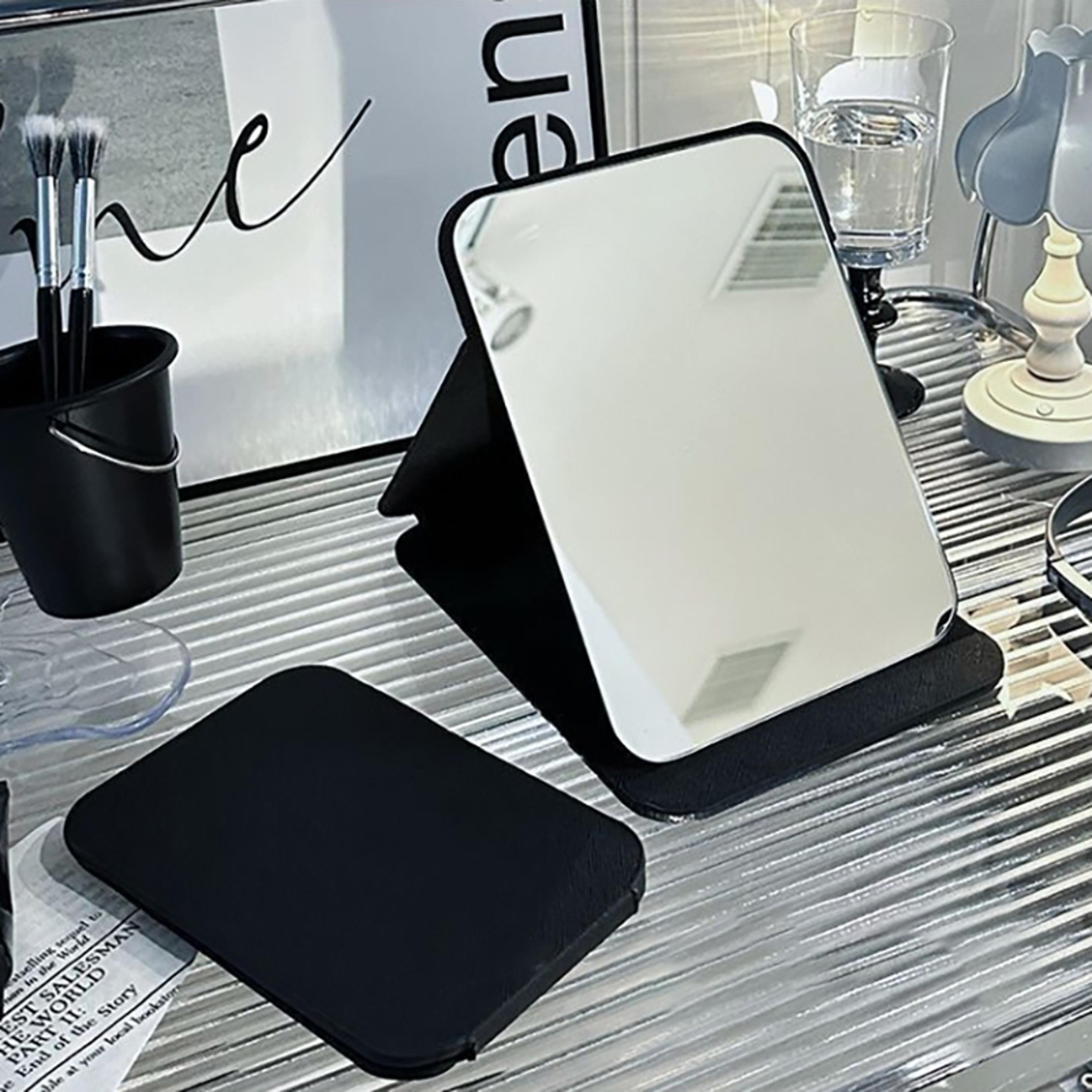 Portable Compact Makeup Mirror With PU Leather Cover Foldable Travel Mirror For Desk  Pocket Use 2