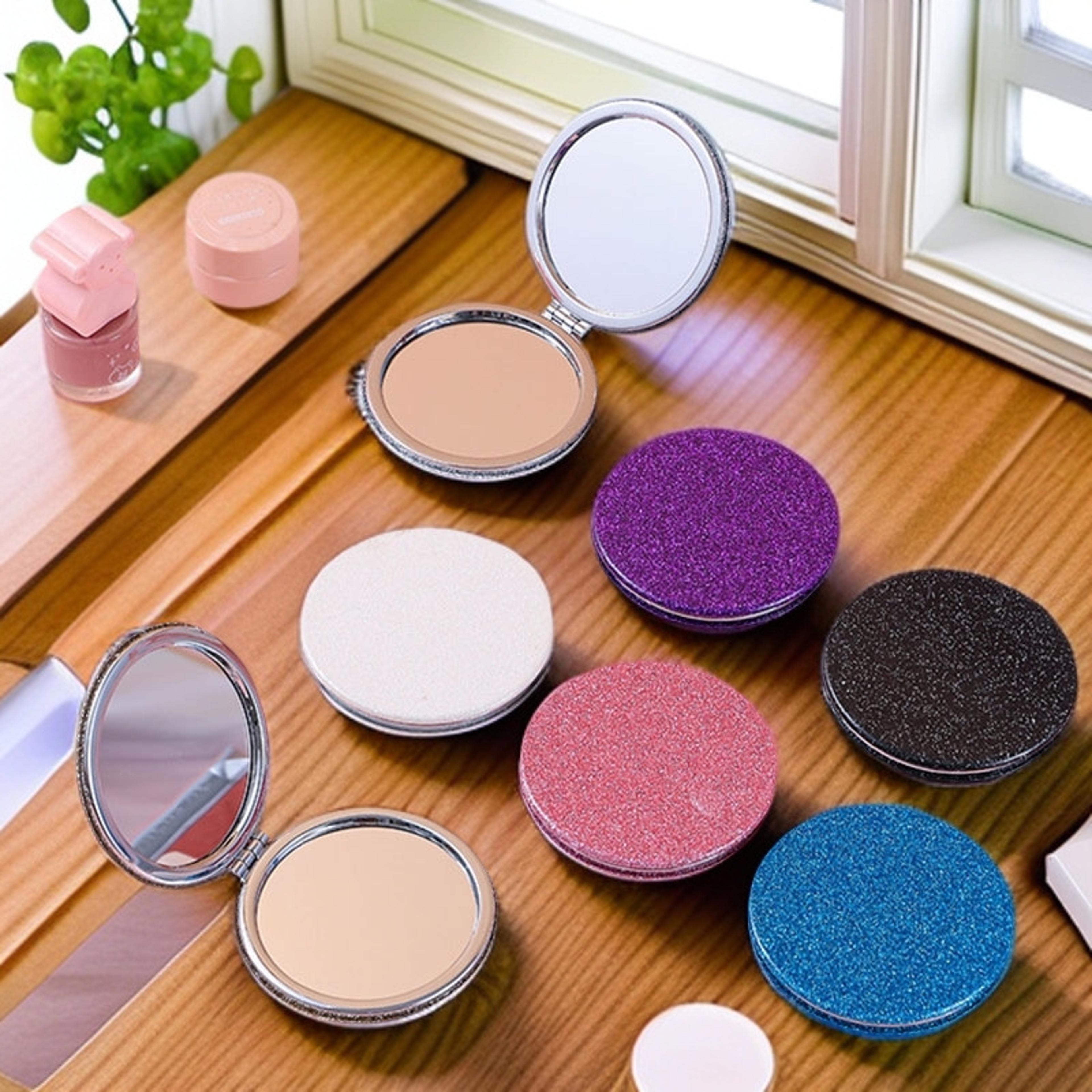 Glitter Compact Makeup Mirror Double Sided Foldable Pocket Mirror With 1X And 2X Magnification 3