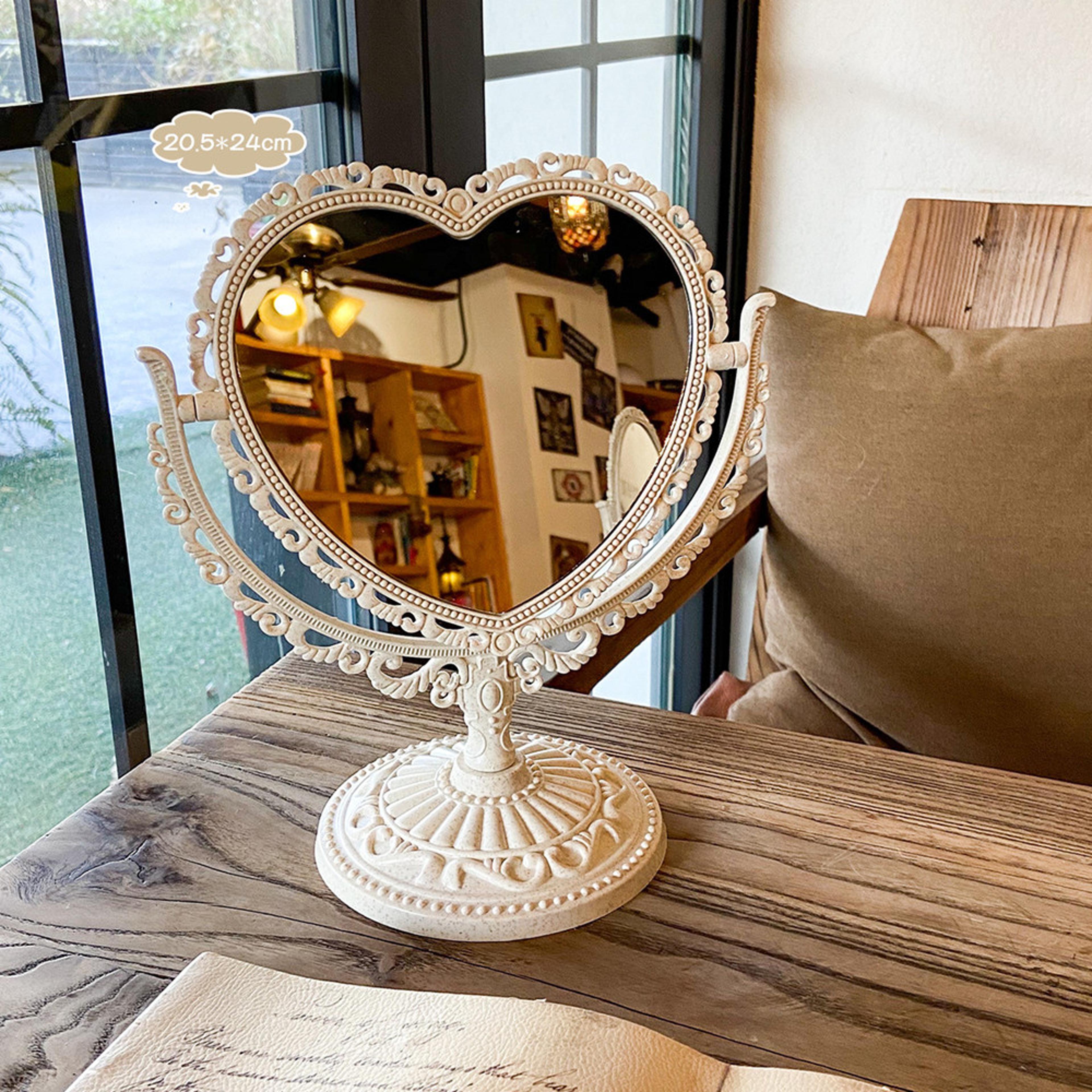 Heart Shaped Makeup Mirror With Clear Acrylic Base Double Sided Desktop Vanity Mirror 5