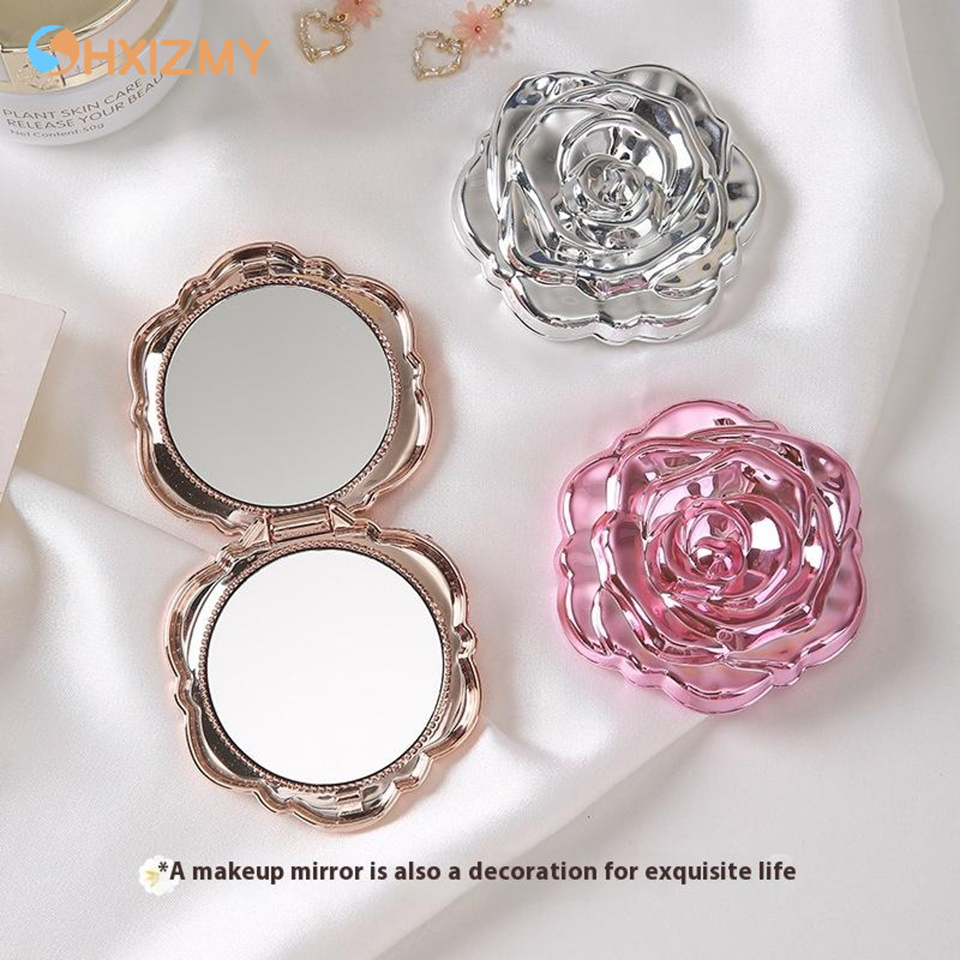 Retro Rose Compact Makeup Mirror Double Sided Pocket Travel Mirror For Purse  Makeup Touch Ups 0