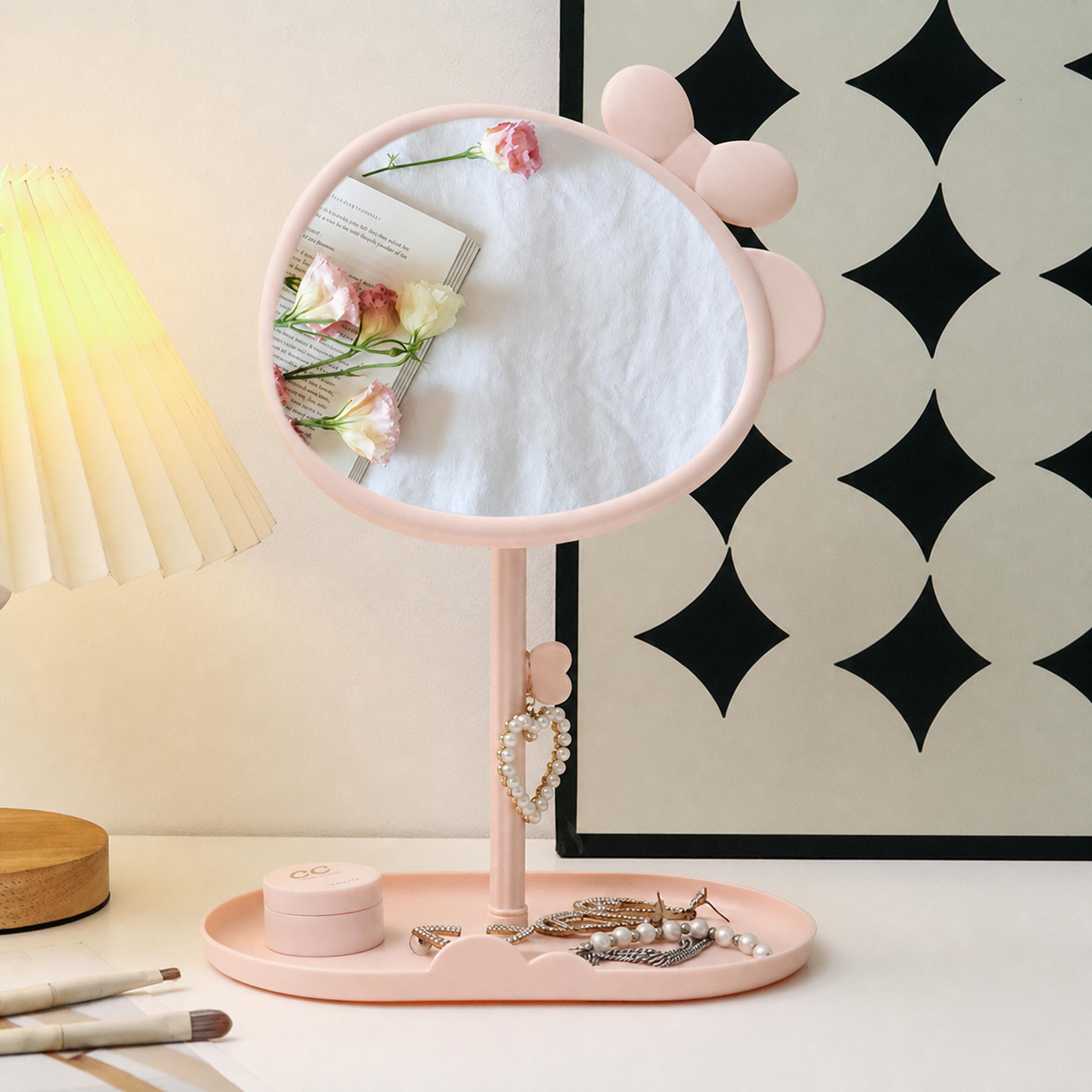 Cute Bow Makeup Mirror With Storage Tray 360 Rotating Kawaii Vanity Desk Mirror 7