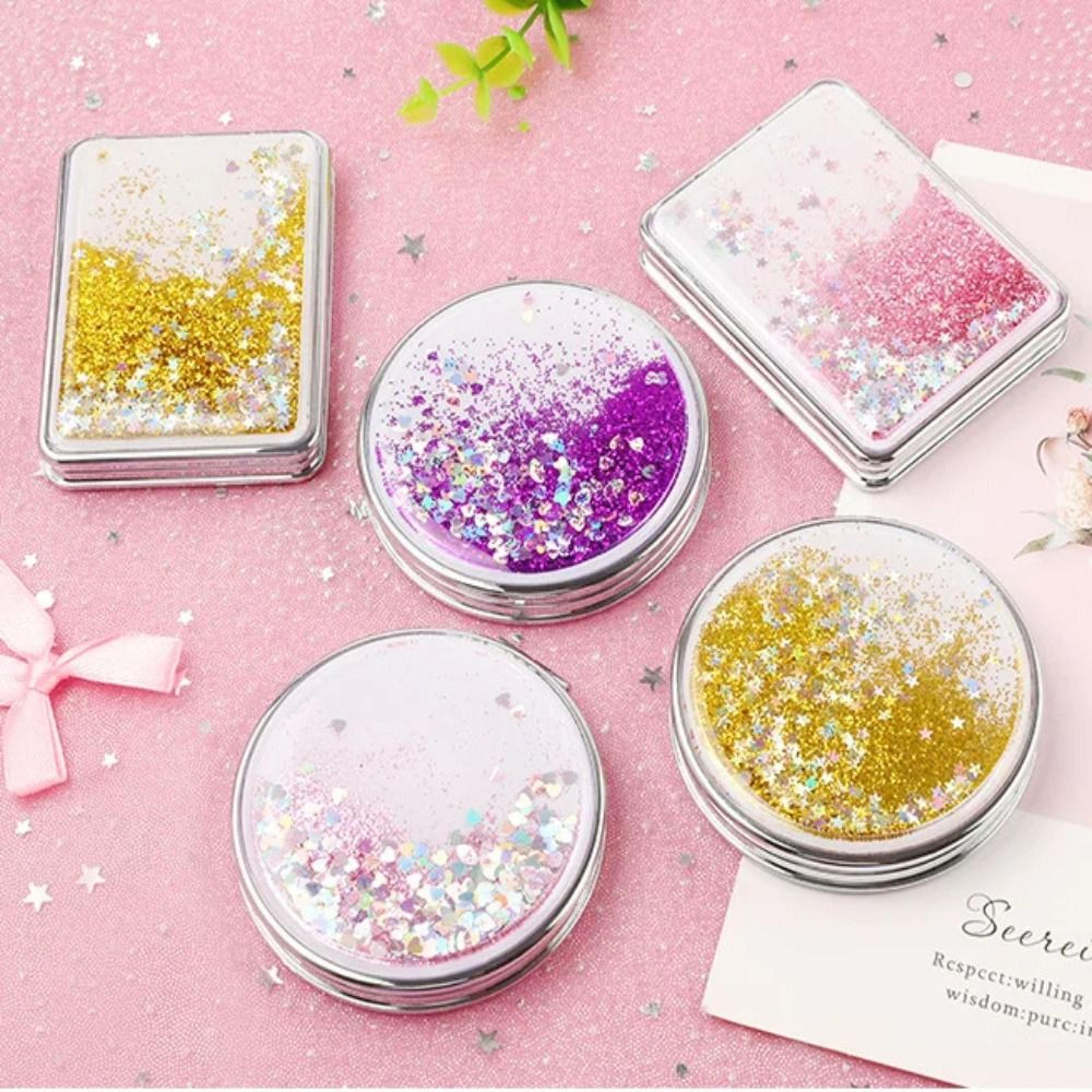 Compact Makeup Mirror Pocket Mirror Foldable Double Sided Travel Mirror With Quicksand Design 3