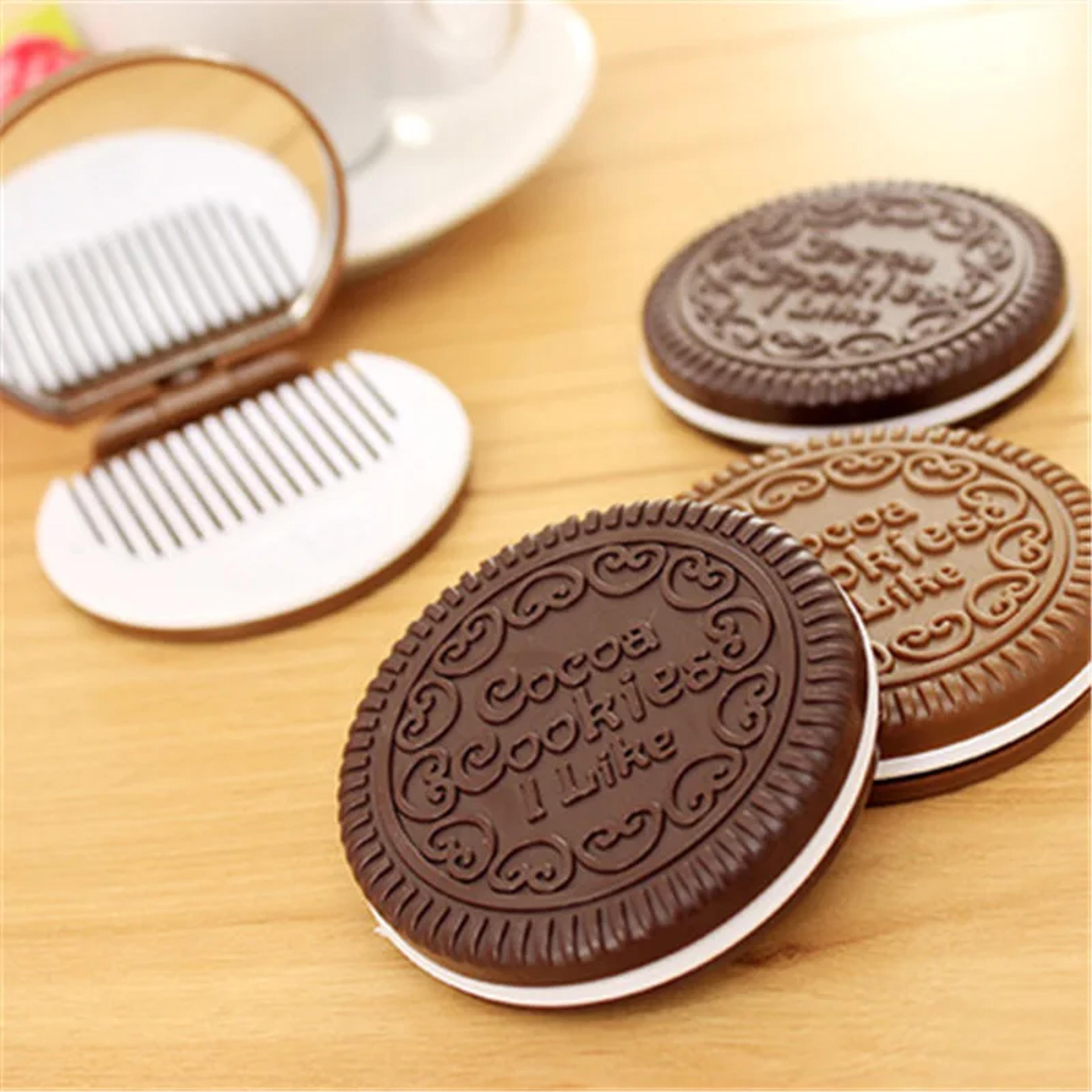 Chocolate Biscuit Compact Makeup Mirror With Foldable Comb Travel Pocket Mirror 1