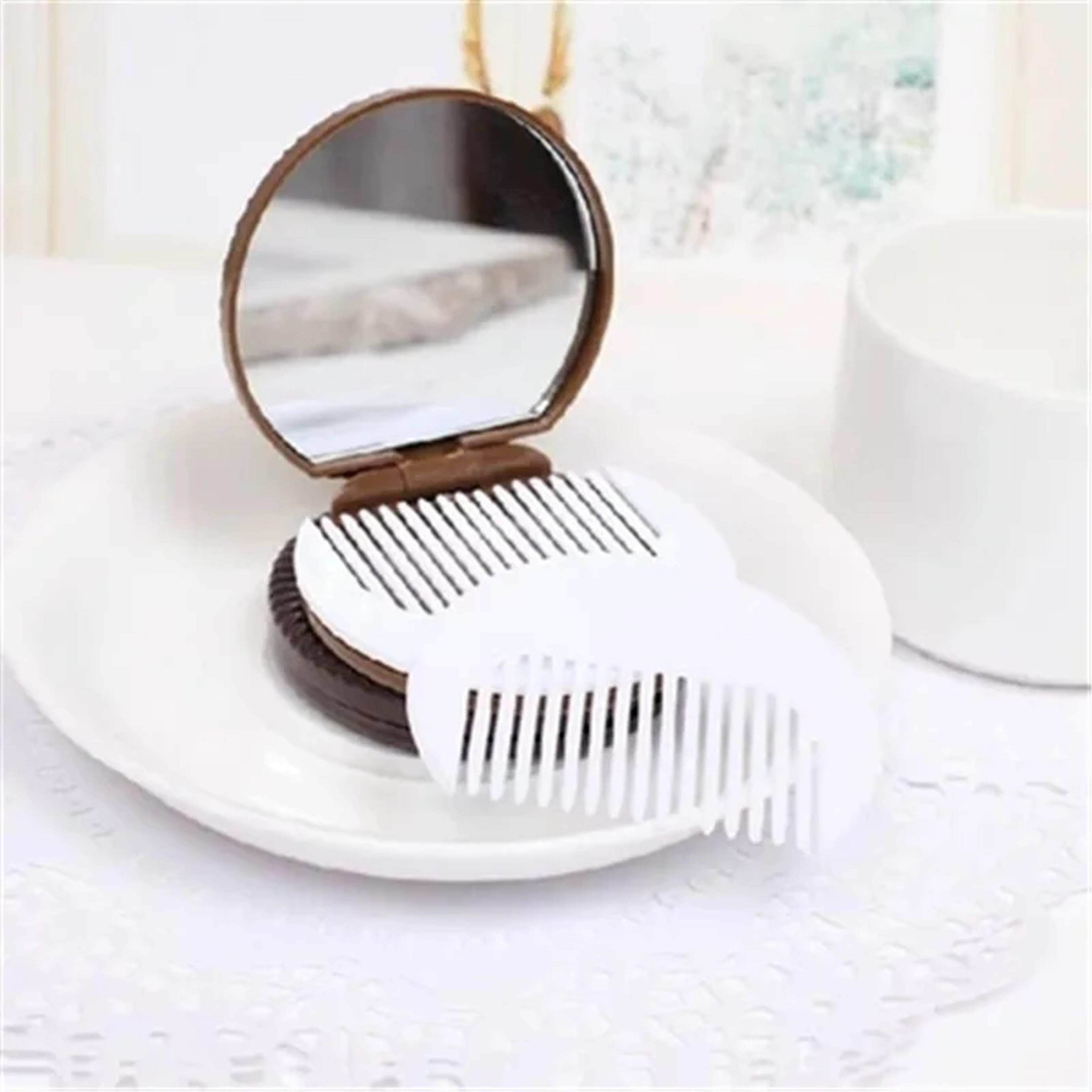 Chocolate Biscuit Compact Makeup Mirror With Foldable Comb Travel Pocket Mirror 3