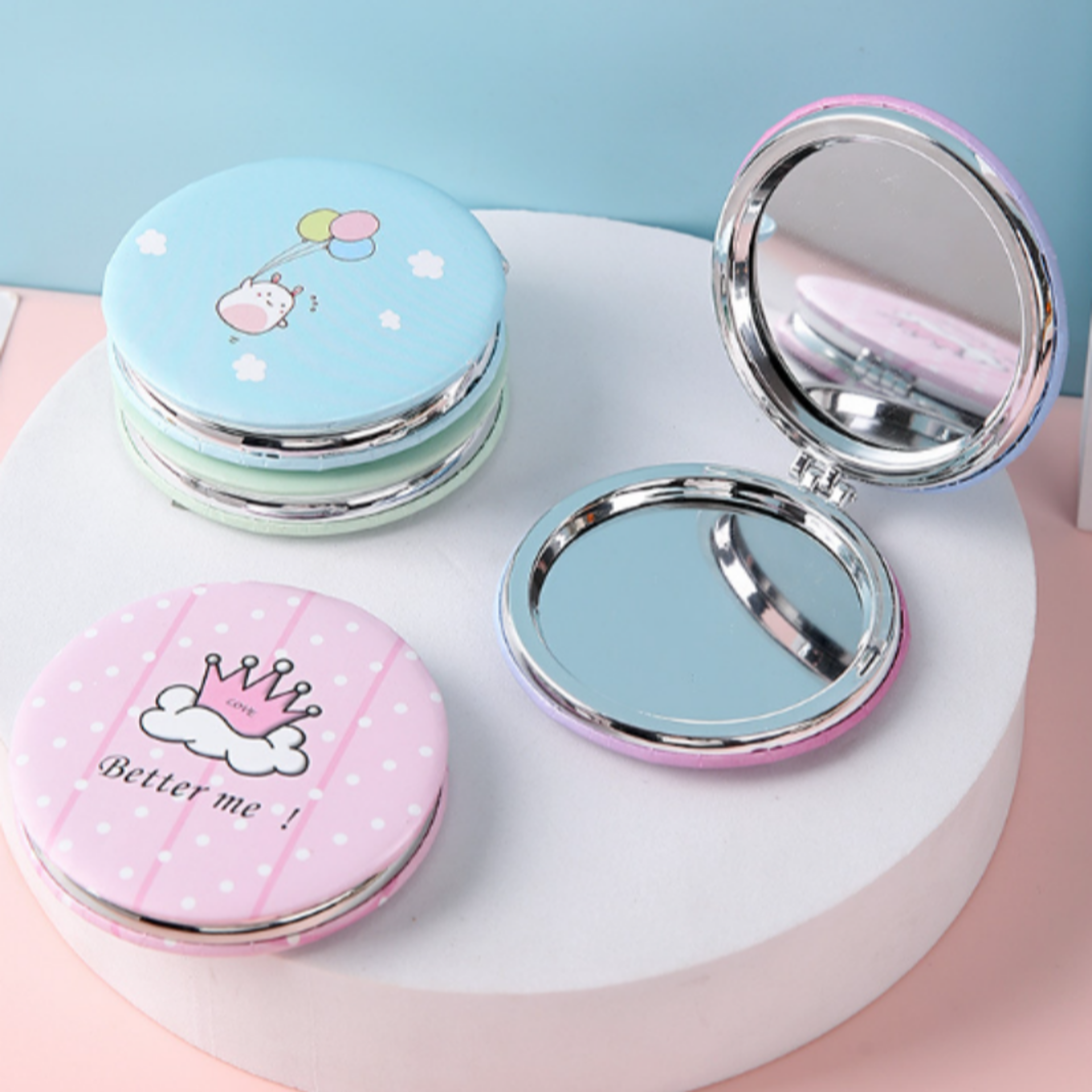 cute cartoon compact mirror travel makeup mirror with double-sided folding design for purse & touch-ups