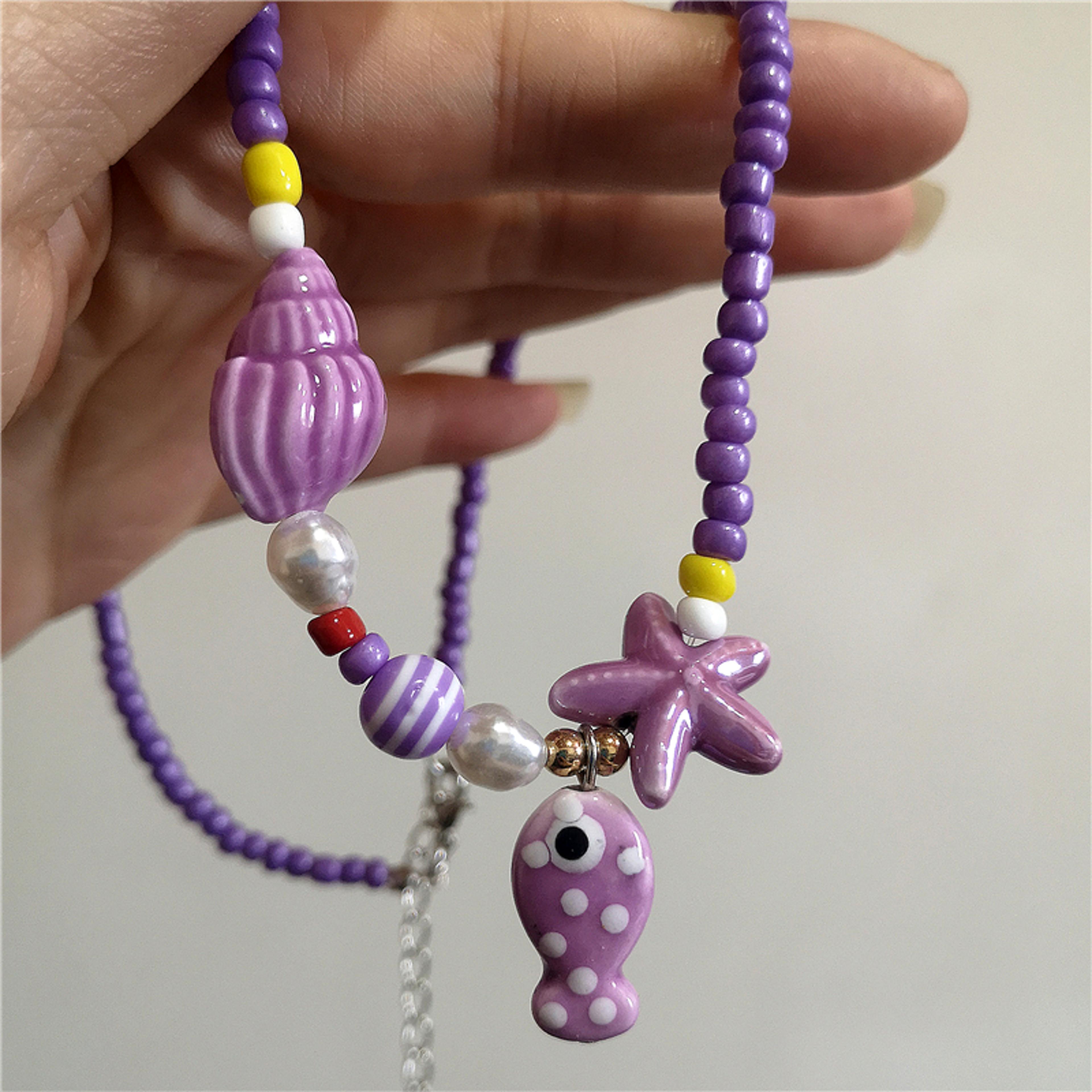 Boho Beaded Choker With Starfish  Ceramic Fish Pendant Beach Necklace For Women 4
