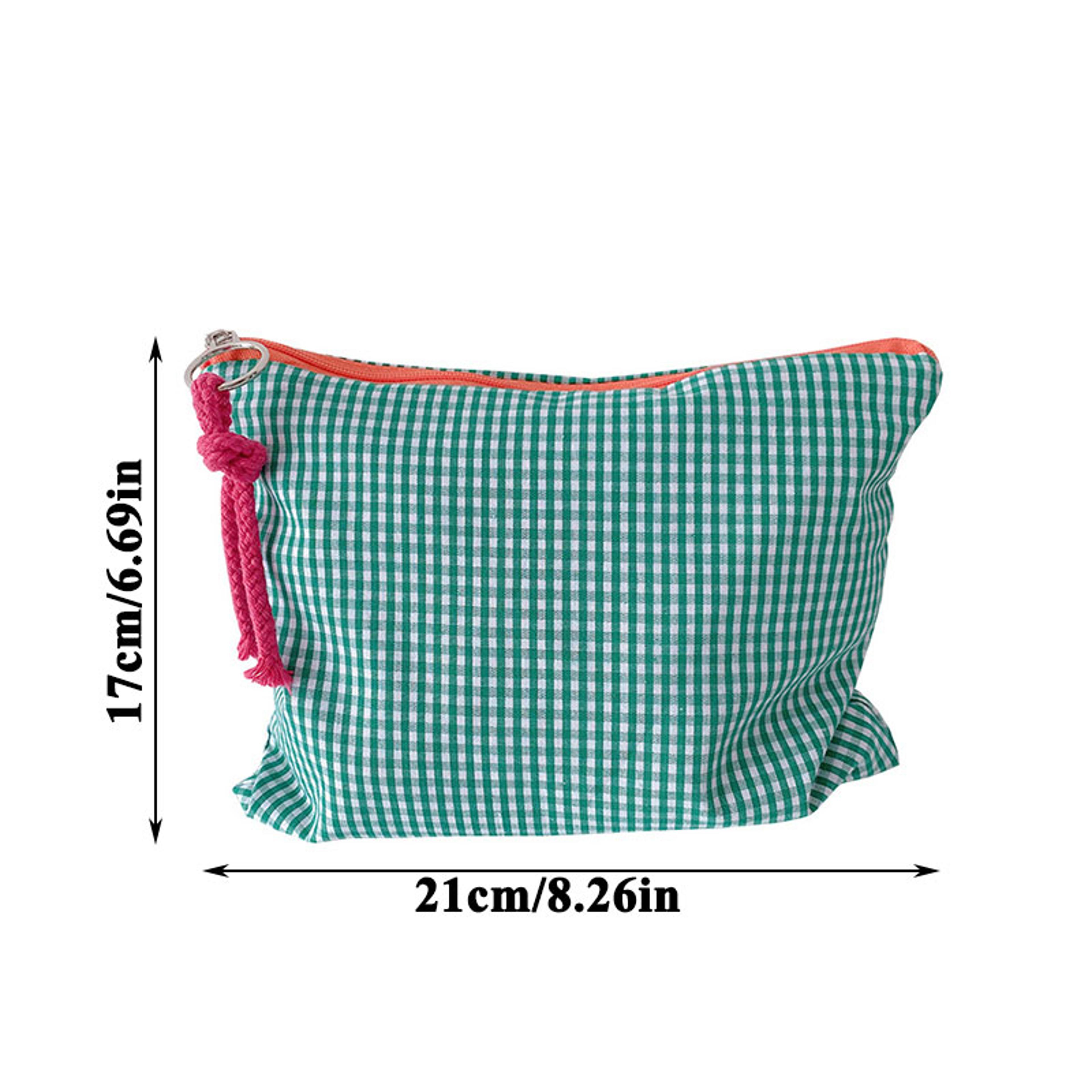 Large Capacity Plaid Makeup Bag Cotton Travel Cosmetic Organizer For Women And Girls 3