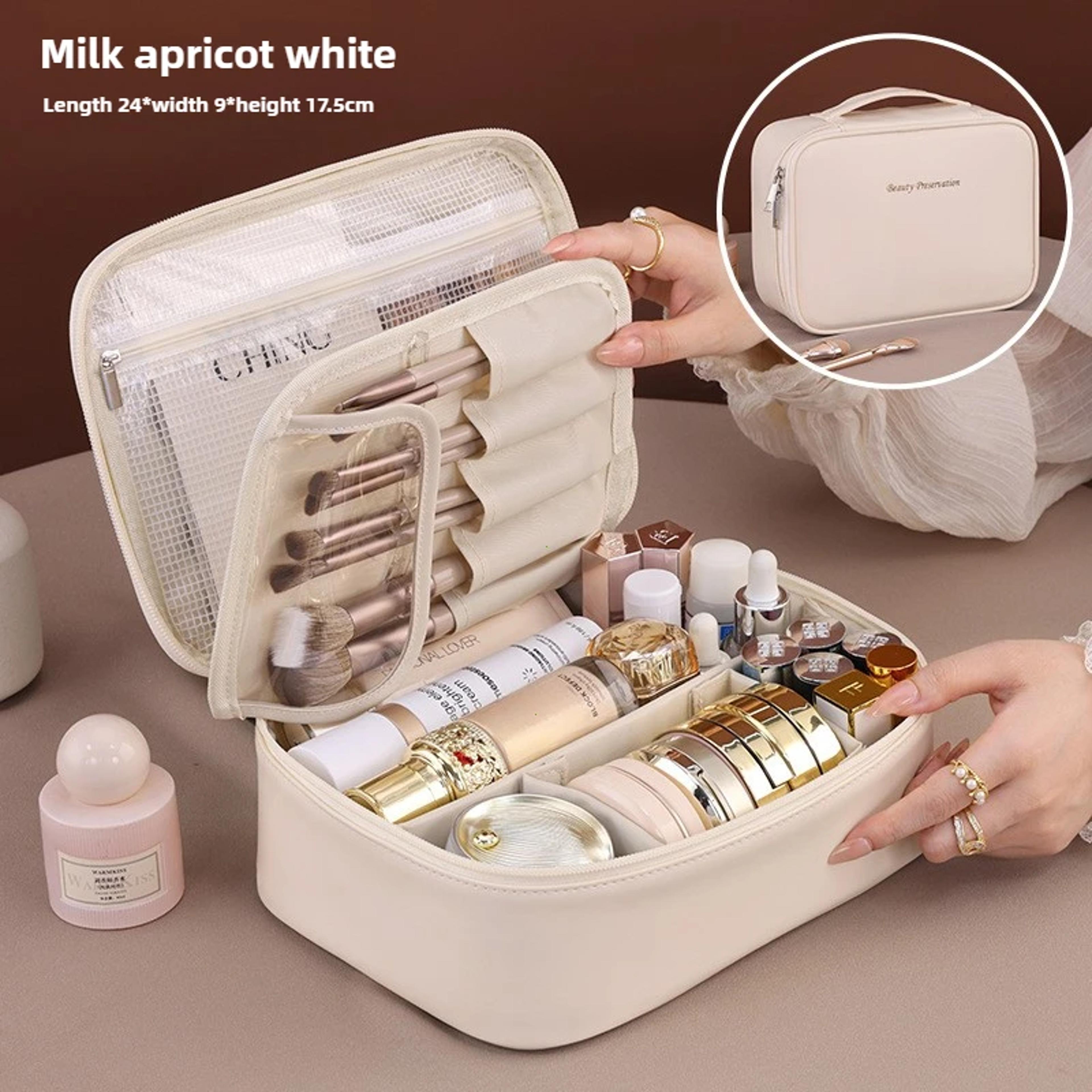 LuxeCarry Large Capacity Travel Makeup Bag PU Leather Cosmetic Organizer For Women 2