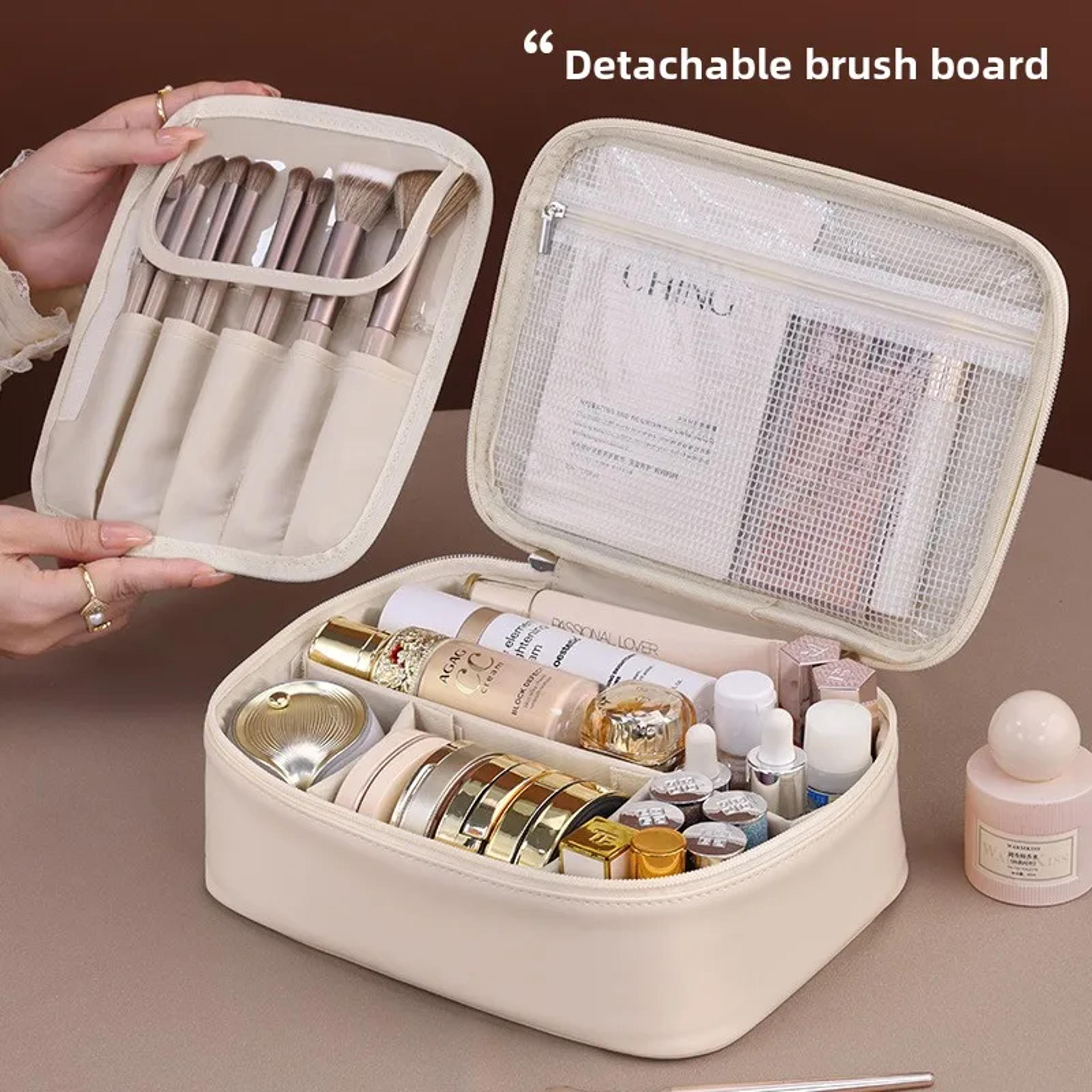 LuxeCarry Large Capacity Travel Makeup Bag PU Leather Cosmetic Organizer For Women 3