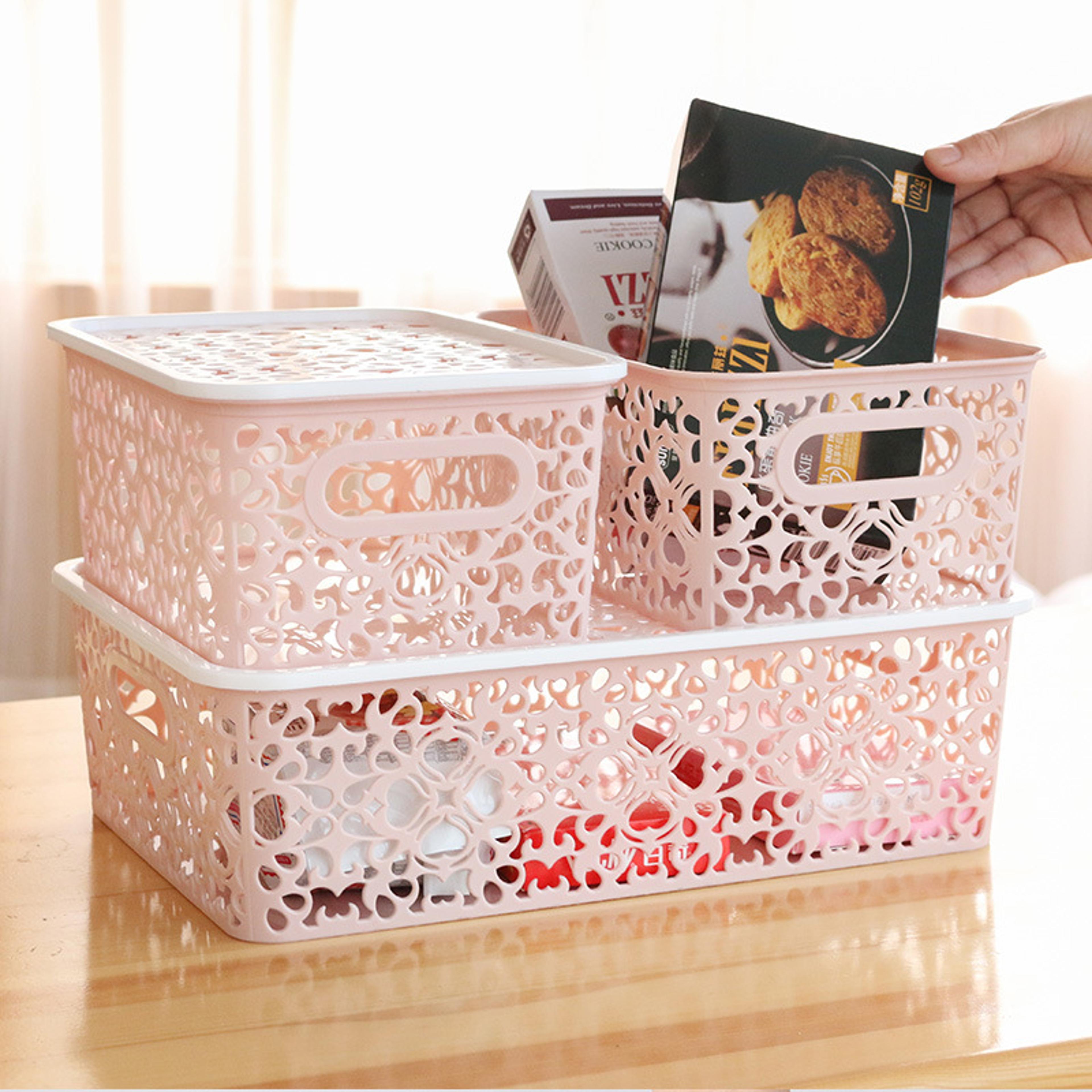 Stackable Storage Basket With Lid Plastic Organizer For Clothes Toys And Home 2