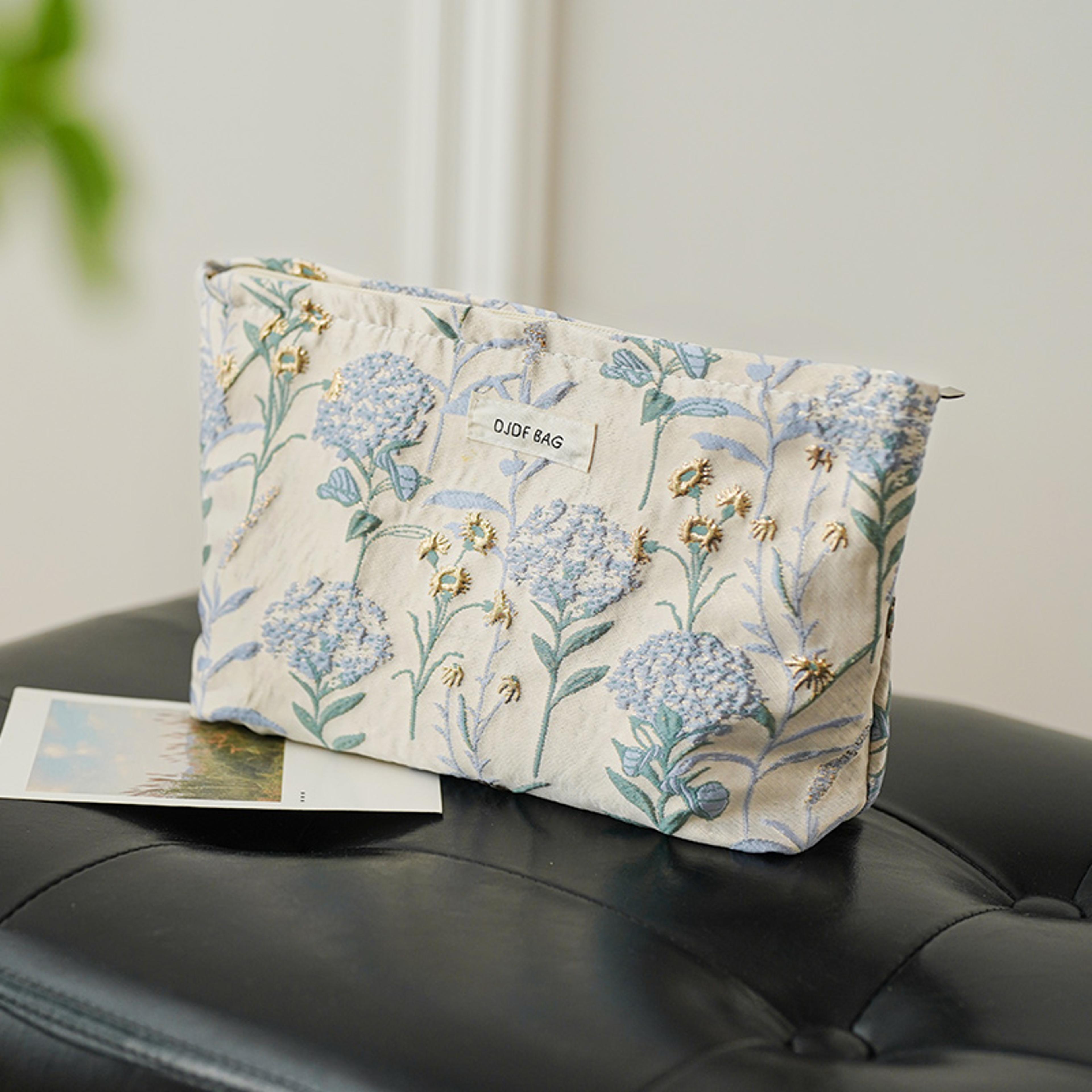 Blue Bouquet Makeup Bag For Women Large Capacity Travel Toiletry Bag And Period Essentials Organize 1