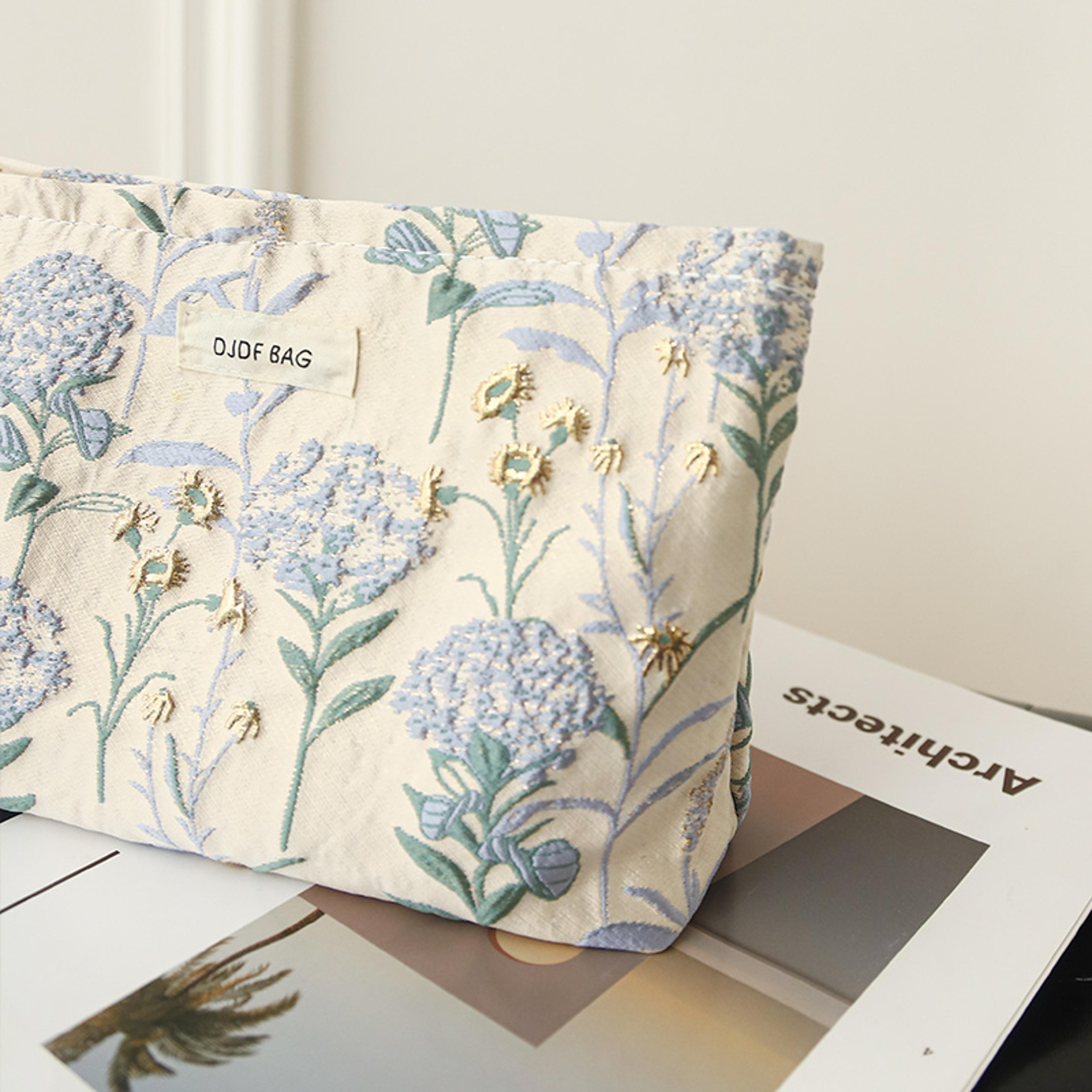 Blue Bouquet Makeup Bag For Women Large Capacity Travel Toiletry Bag And Period Essentials Organize 5