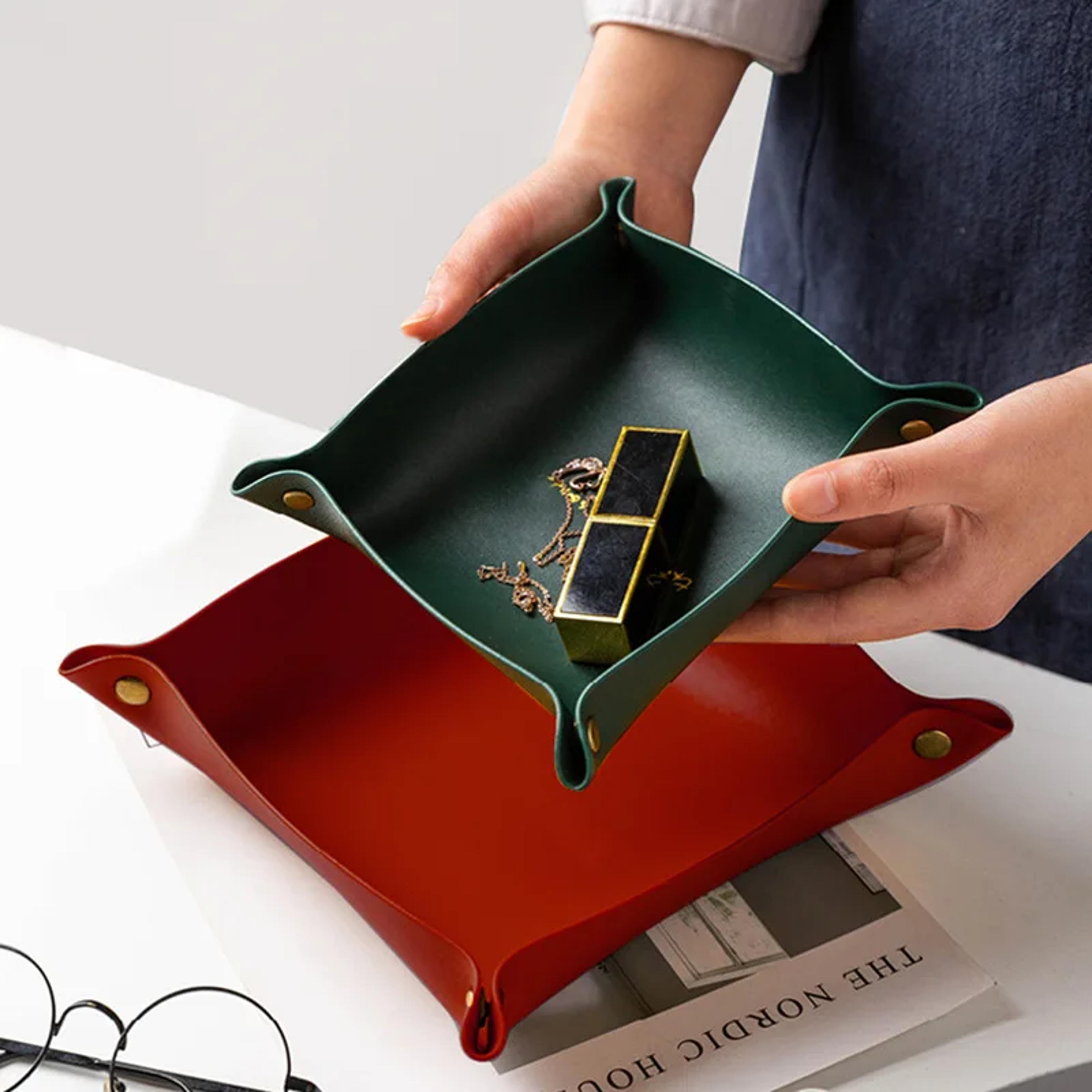 Cat PU Leather Valet Tray Foldable Jewelry Organizer And Key Tray 1