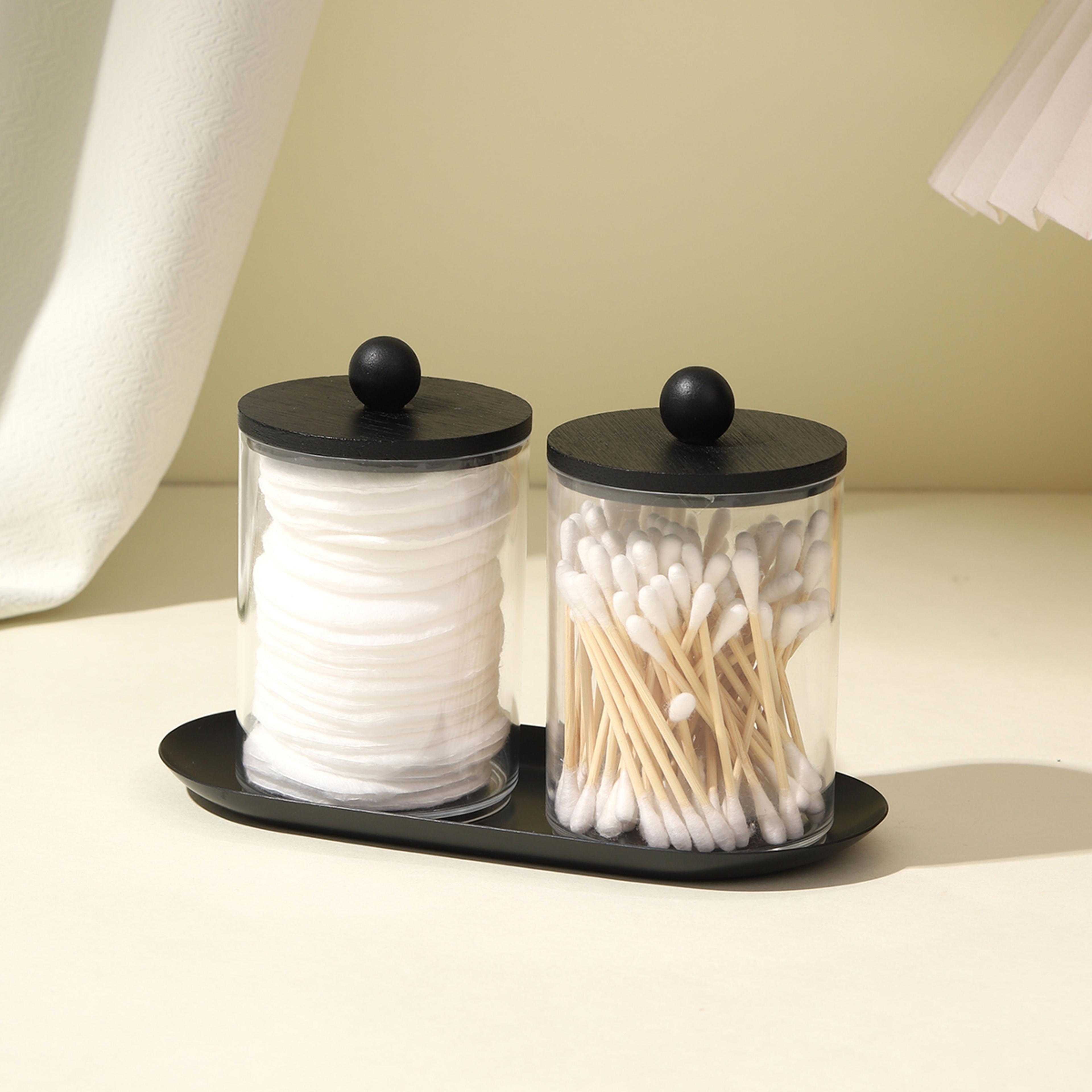 2 Pack Qtip Holder With Tray Acrylic Bathroom Organizer For Cotton Swabs And Cotton Balls 1