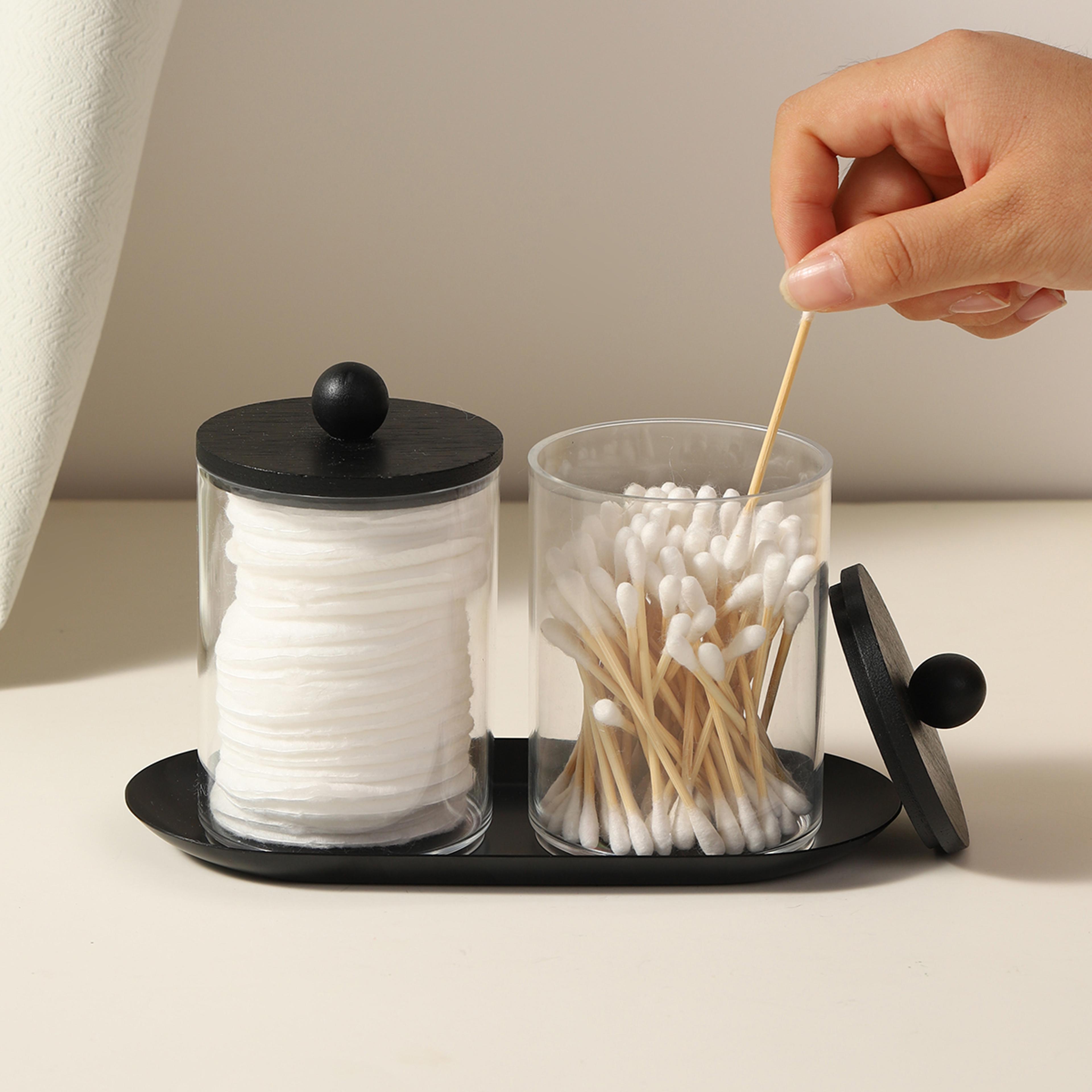 2 Pack Qtip Holder With Tray Acrylic Bathroom Organizer For Cotton Swabs And Cotton Balls 3