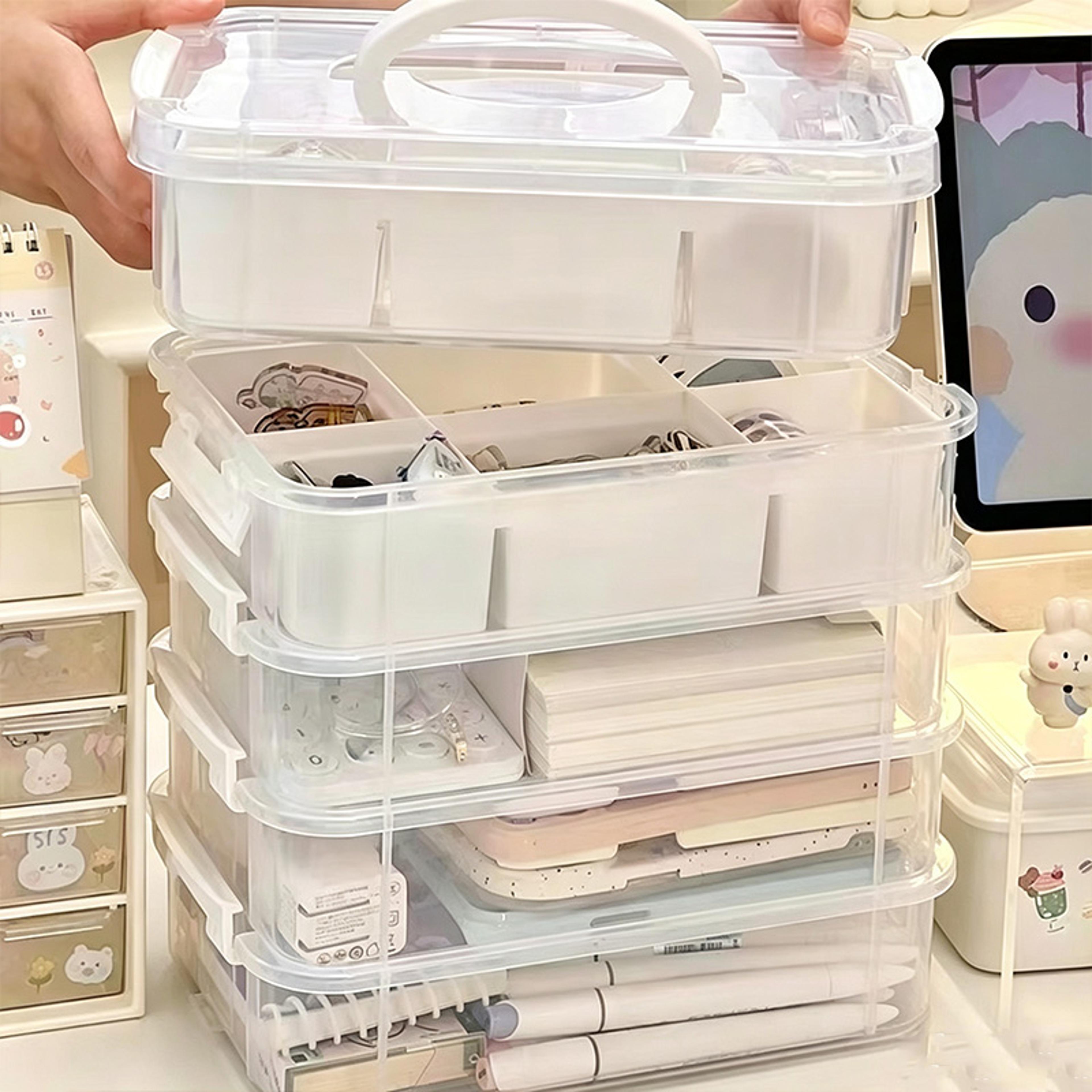 4 Tier Stackable Storage Box With Handle Clear Portable Craft Organizer With Snap Lids 2