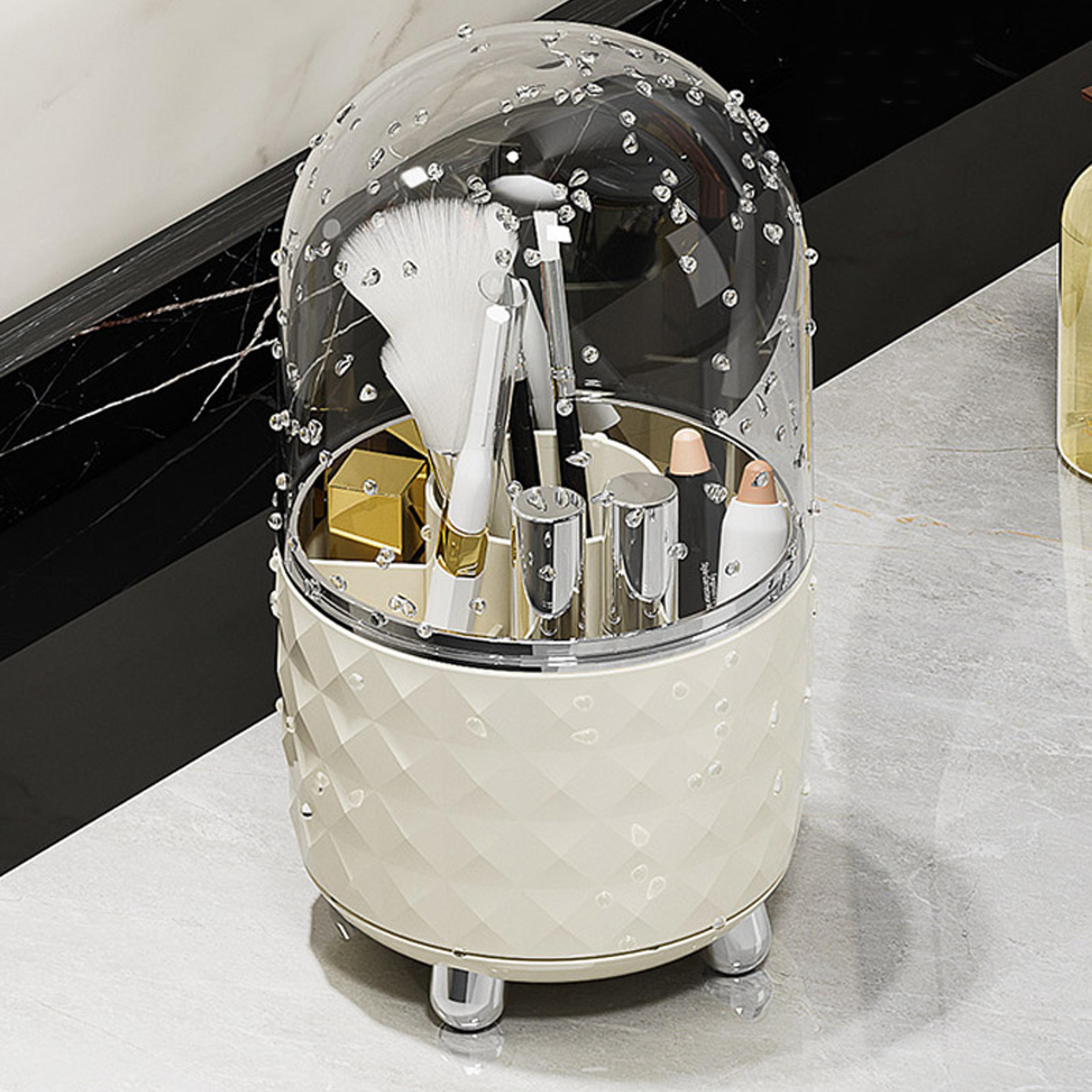 360 Rotating Makeup Brush Organizer With Dustproof Lid And Cosmetic Storage Compartments 4