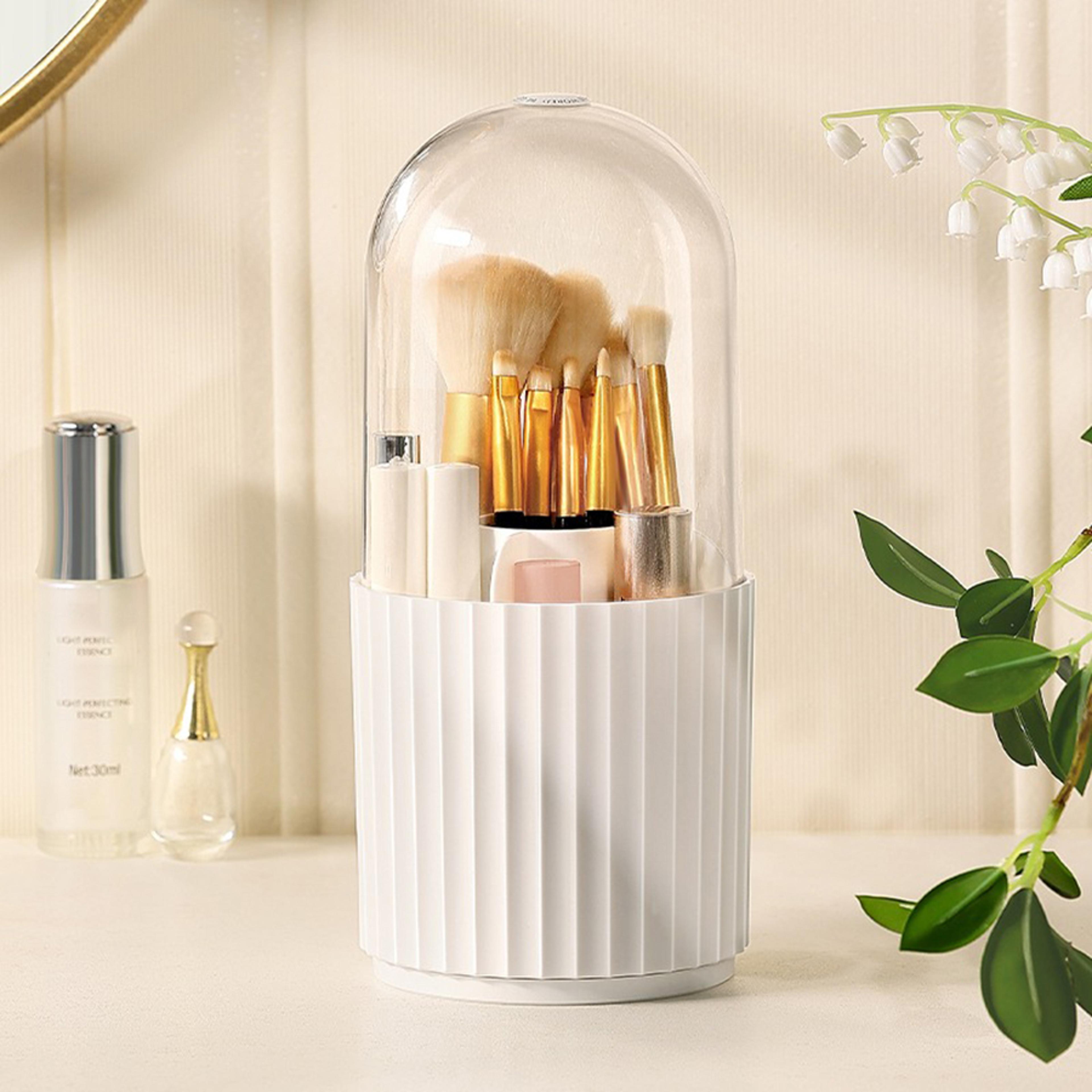 360 Rotating Makeup Brush Organizer Clear Cosmetic Storage Box Desktop Holder 7