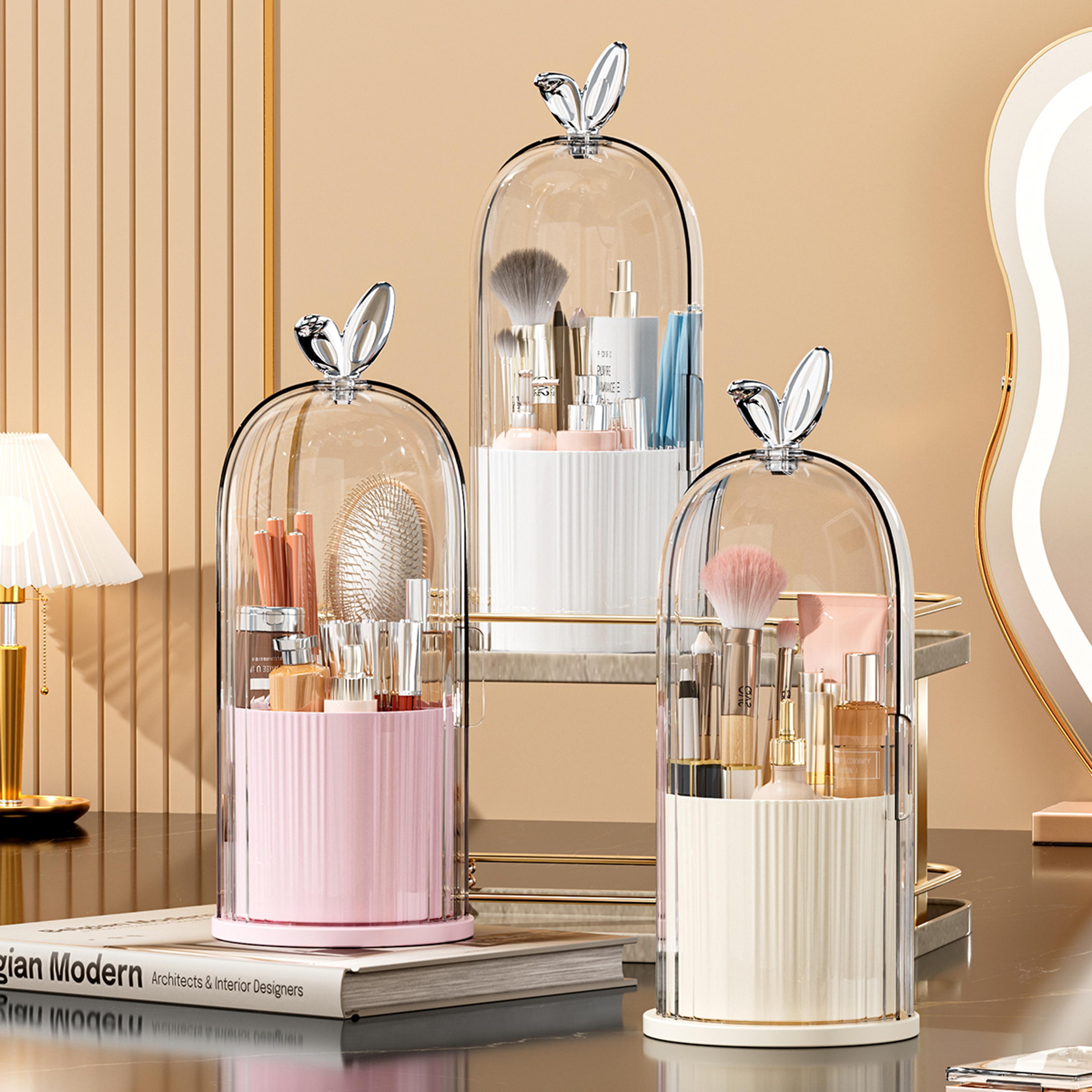 360 Rotating Makeup Brush Holder With Clear Dustproof Lid 1