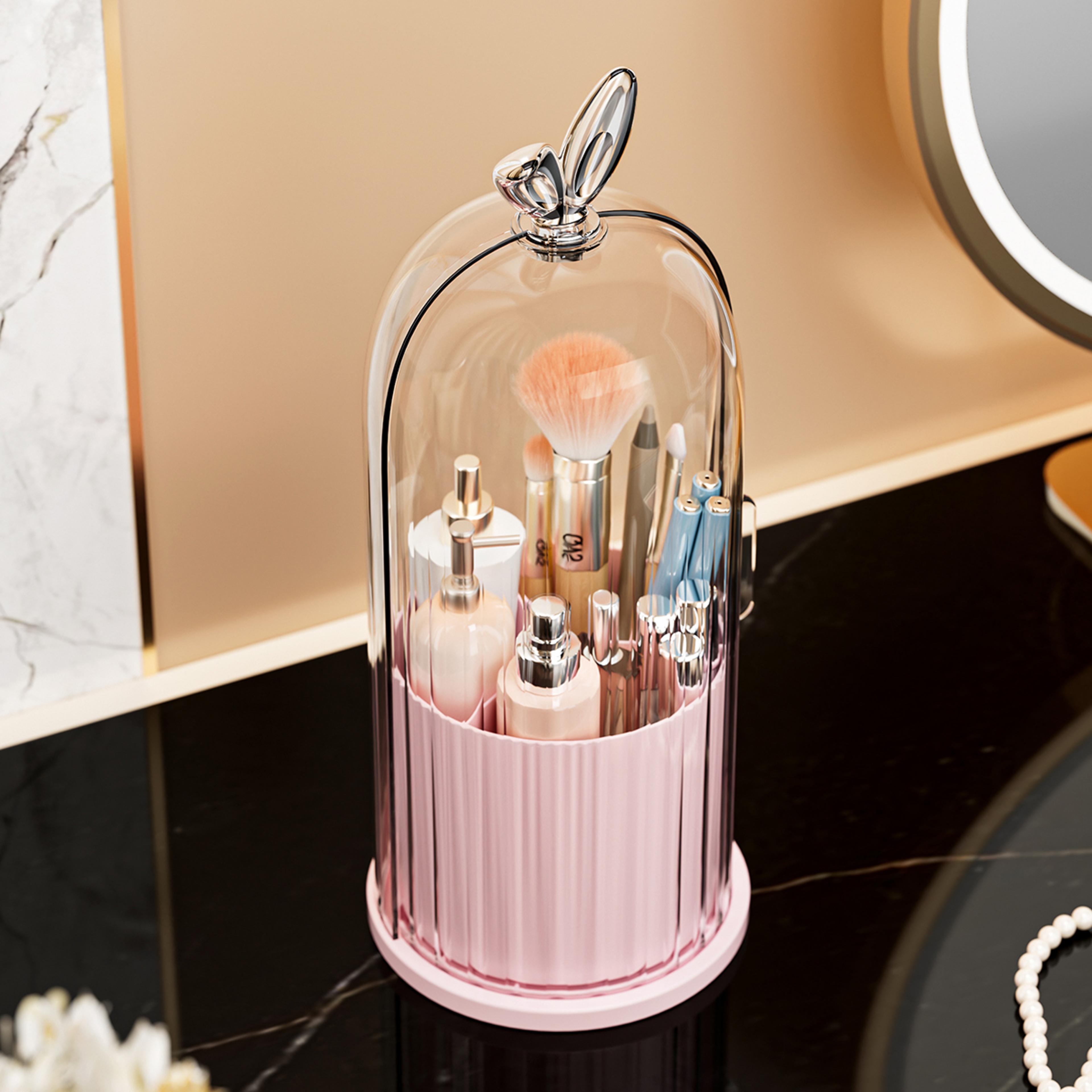 360 Rotating Makeup Brush Holder With Clear Dustproof Lid 4