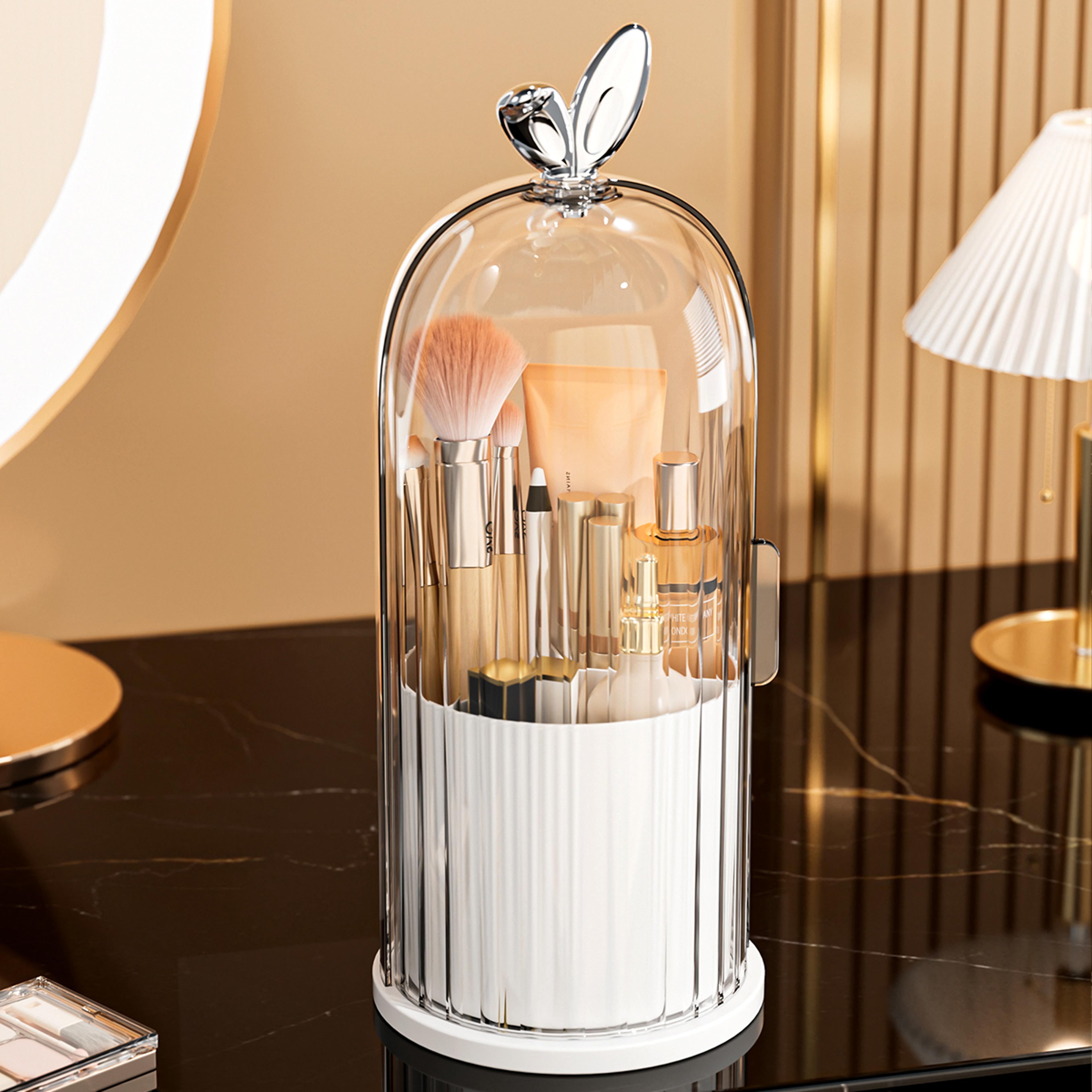 360 Rotating Makeup Brush Holder With Clear Dustproof Lid 5