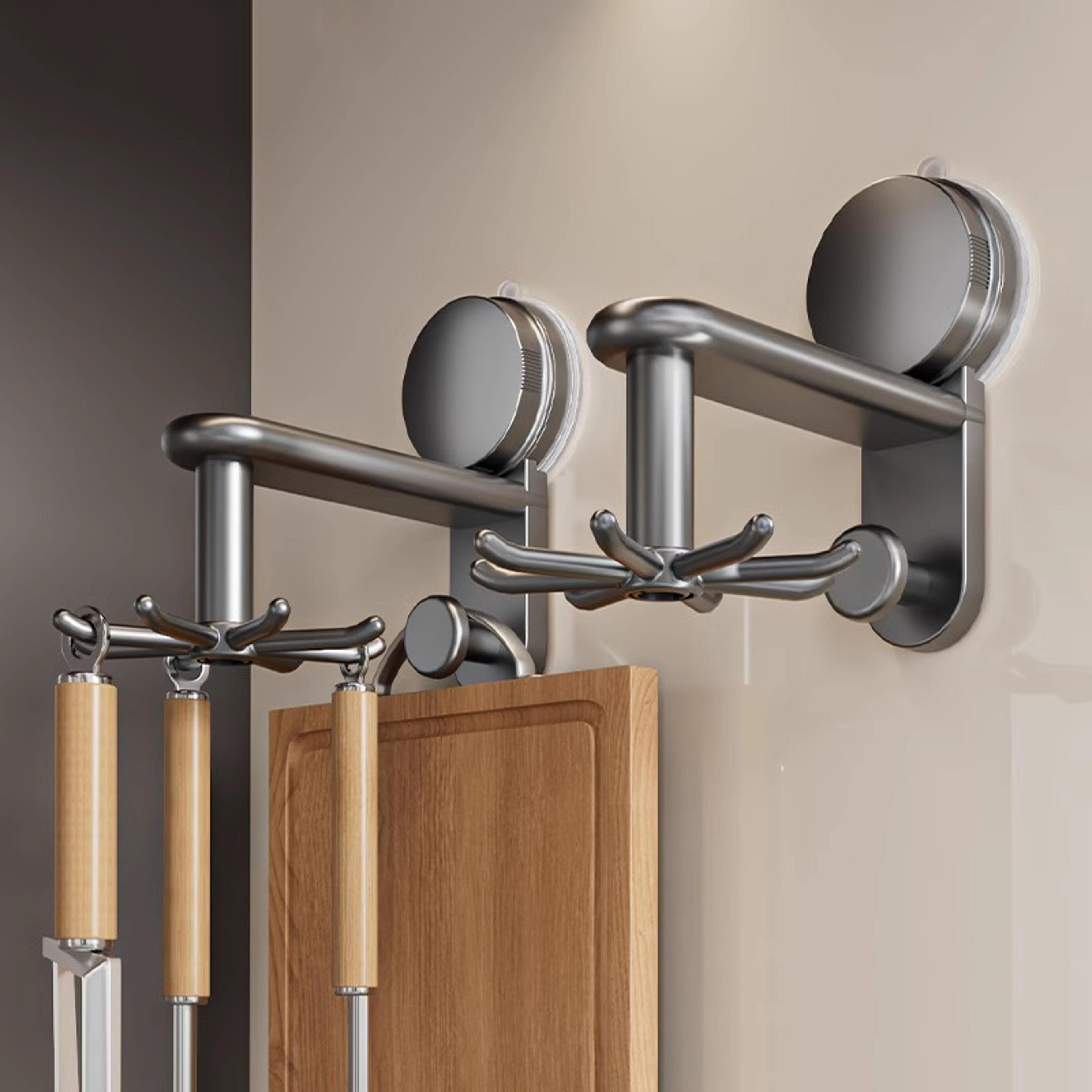 Suction Cup Rotating Kitchen Utensil Holder 6 Hook No Drill Wall Organizer 3