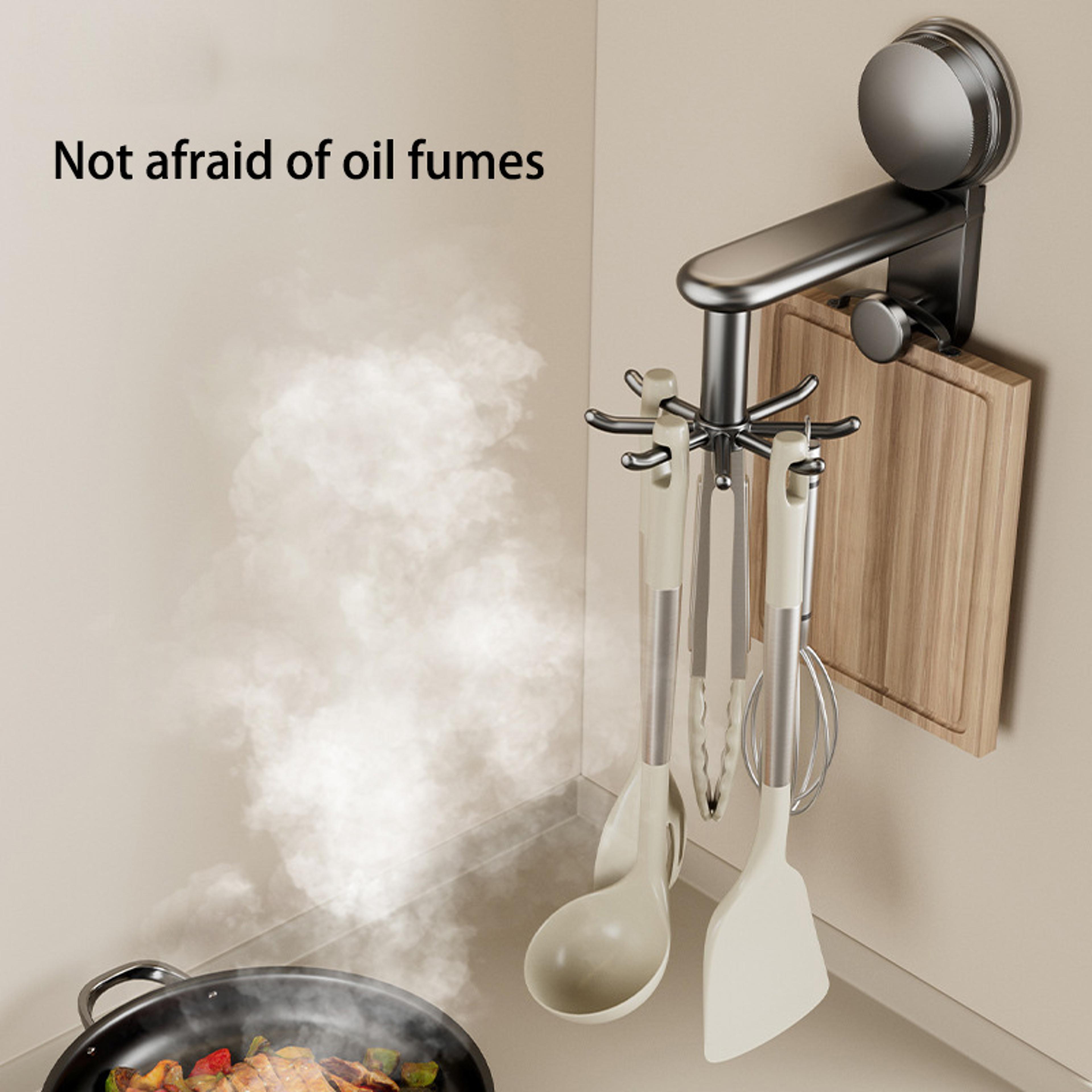 Suction Cup Rotating Kitchen Utensil Holder 6 Hook No Drill Wall Organizer 5