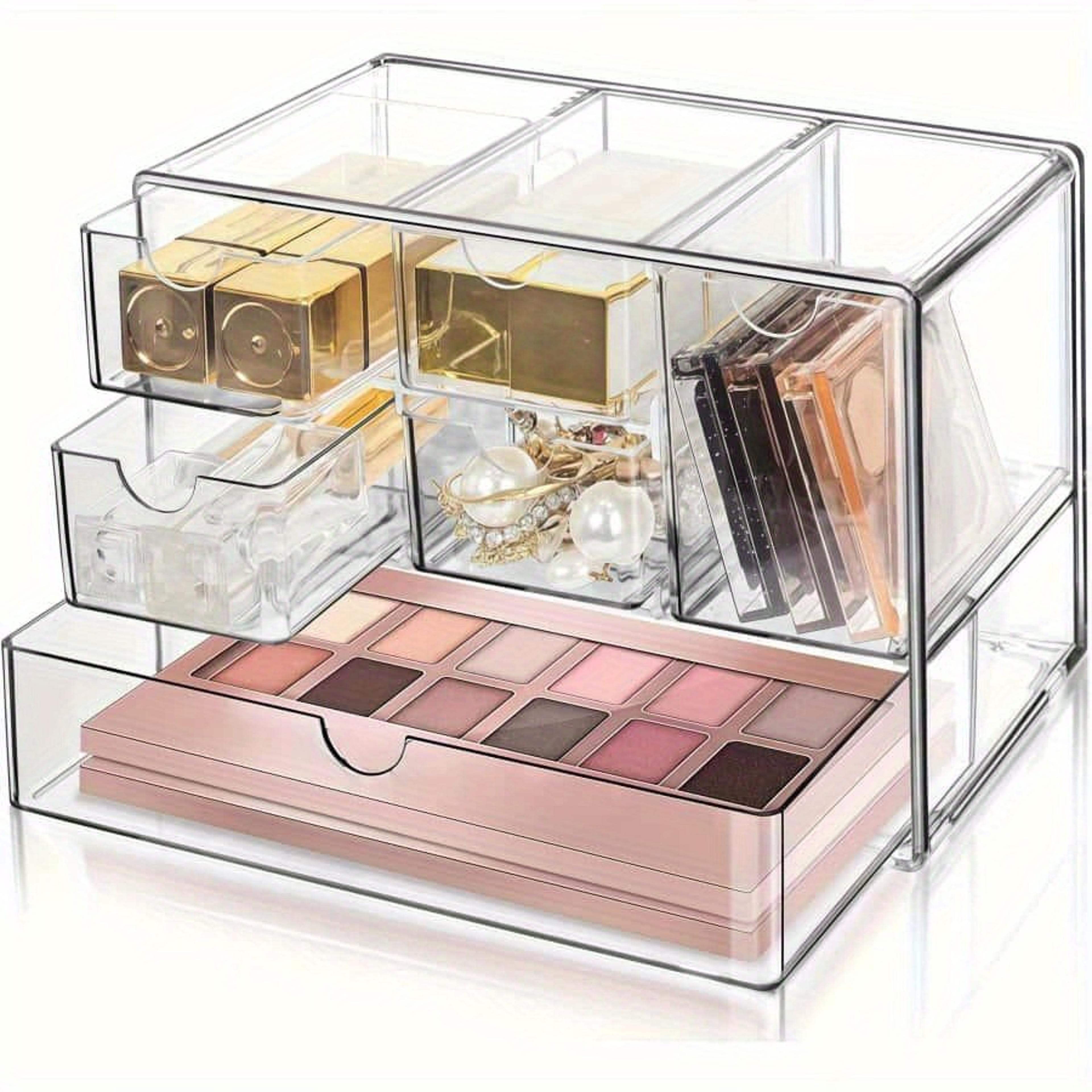 6 Grid Transparent Makeup Organizer Box With Drawer Style Storage 4