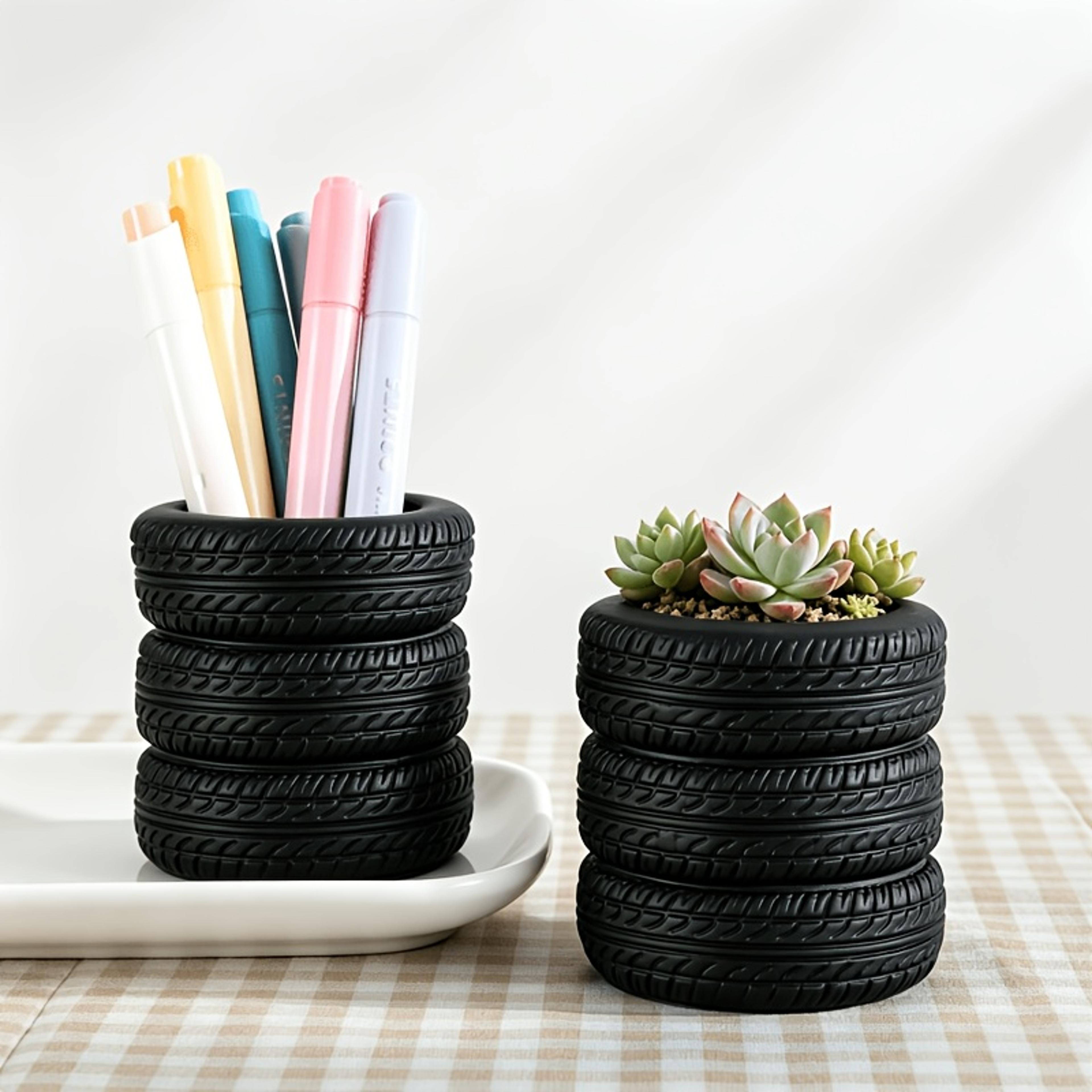 Tire Shaped Pen Holder Desk Organizer For Pens Makeup Brushes And Stationery 1