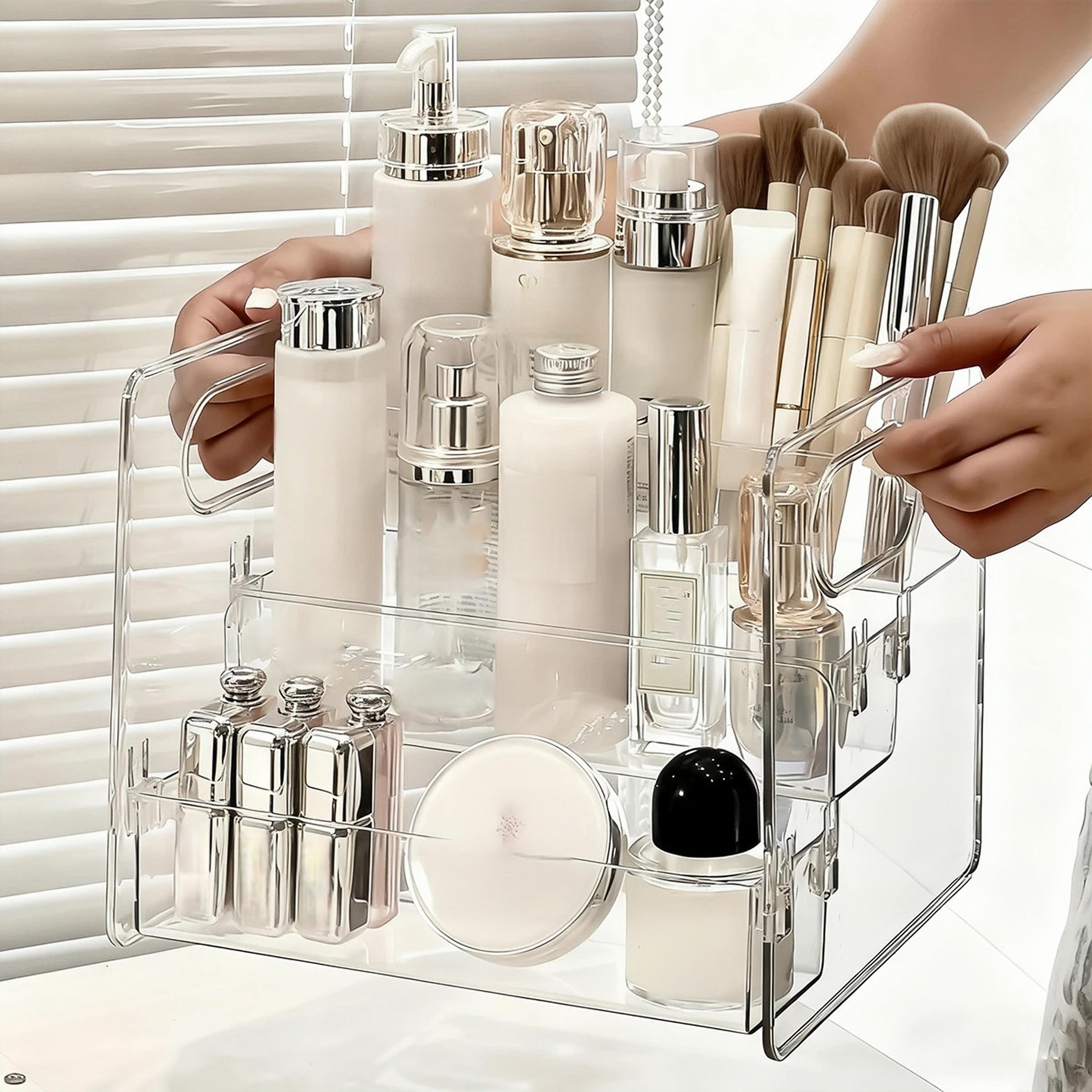 3 Tier Acrylic Cosmetic Organizer Dustproof Makeup And Perfume Storage Box 1