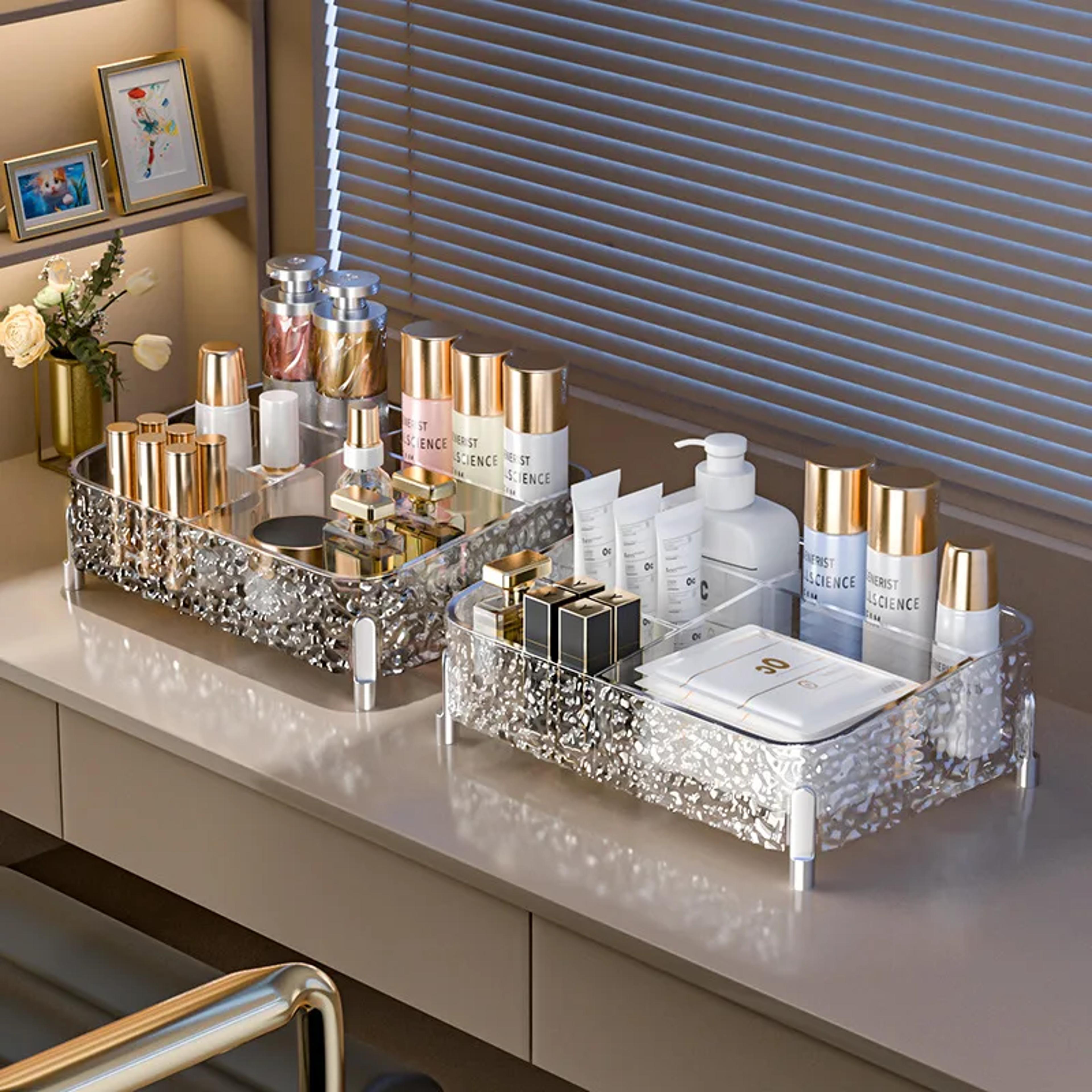 Glacier Print Desktop Makeup Organizer With Legs Clear Lipstick And Vanity Storage Box 1