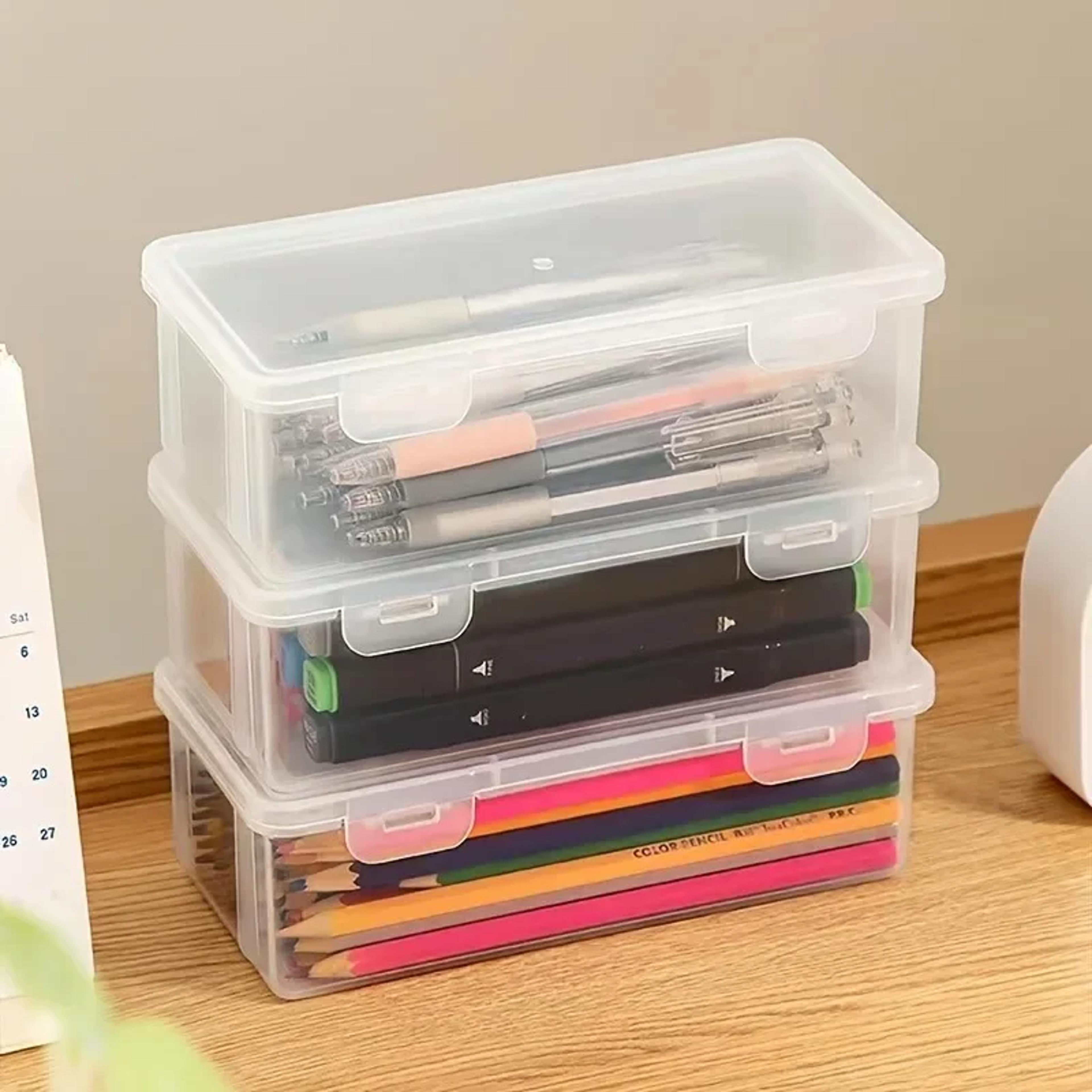 Large Transparent Pencil Case Box Stackable Plastic Storage Organizer For School Office Supplies 5